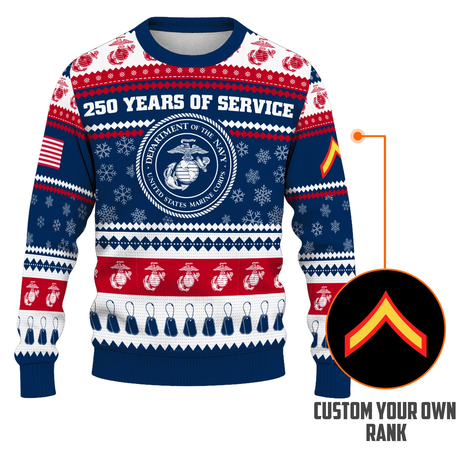Custom Ranks USMC Ugly Christmas Sweater for Women Men KRUST03