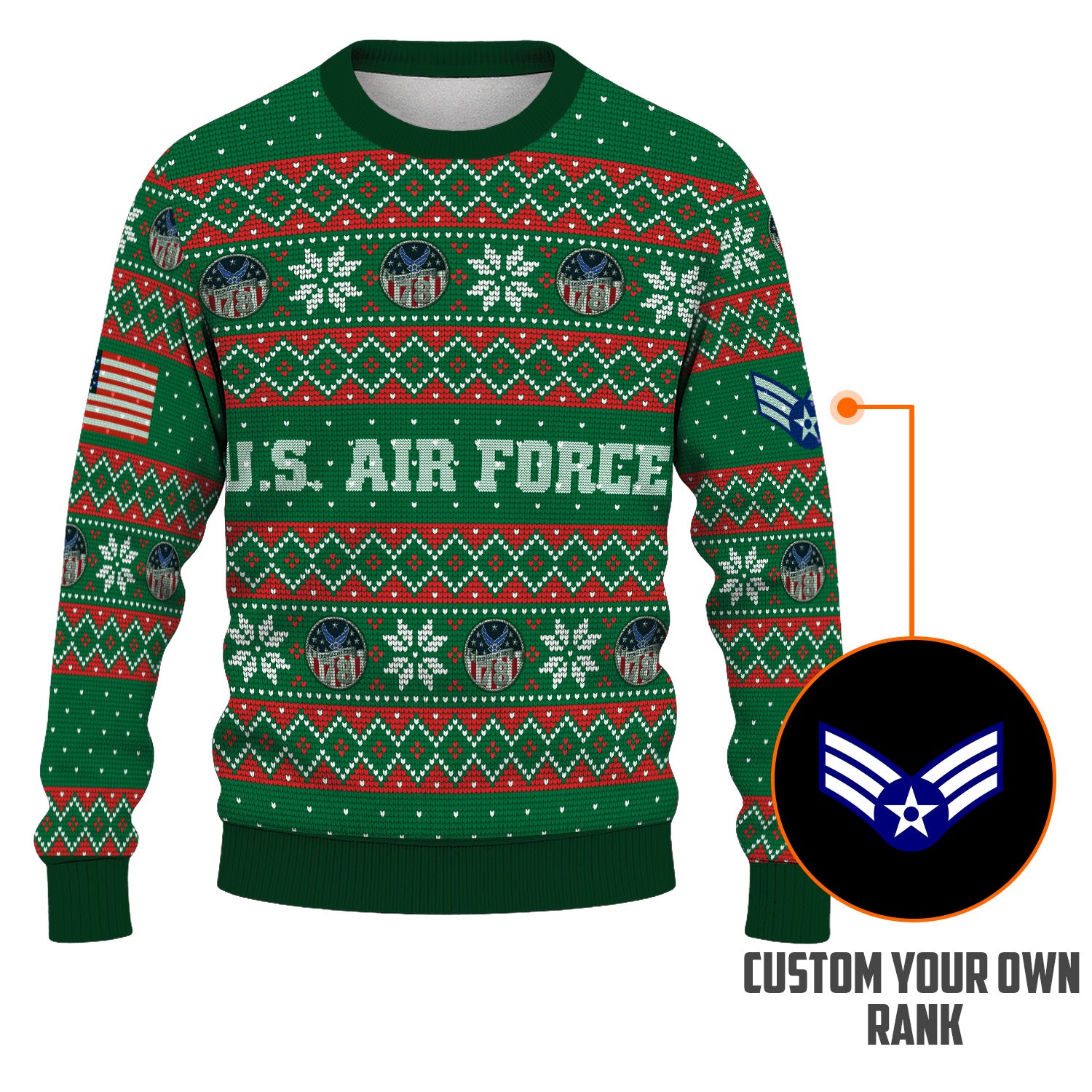 Custom Ranks US Air Force Ugly Christmas Sweater for Women Men KRUST09