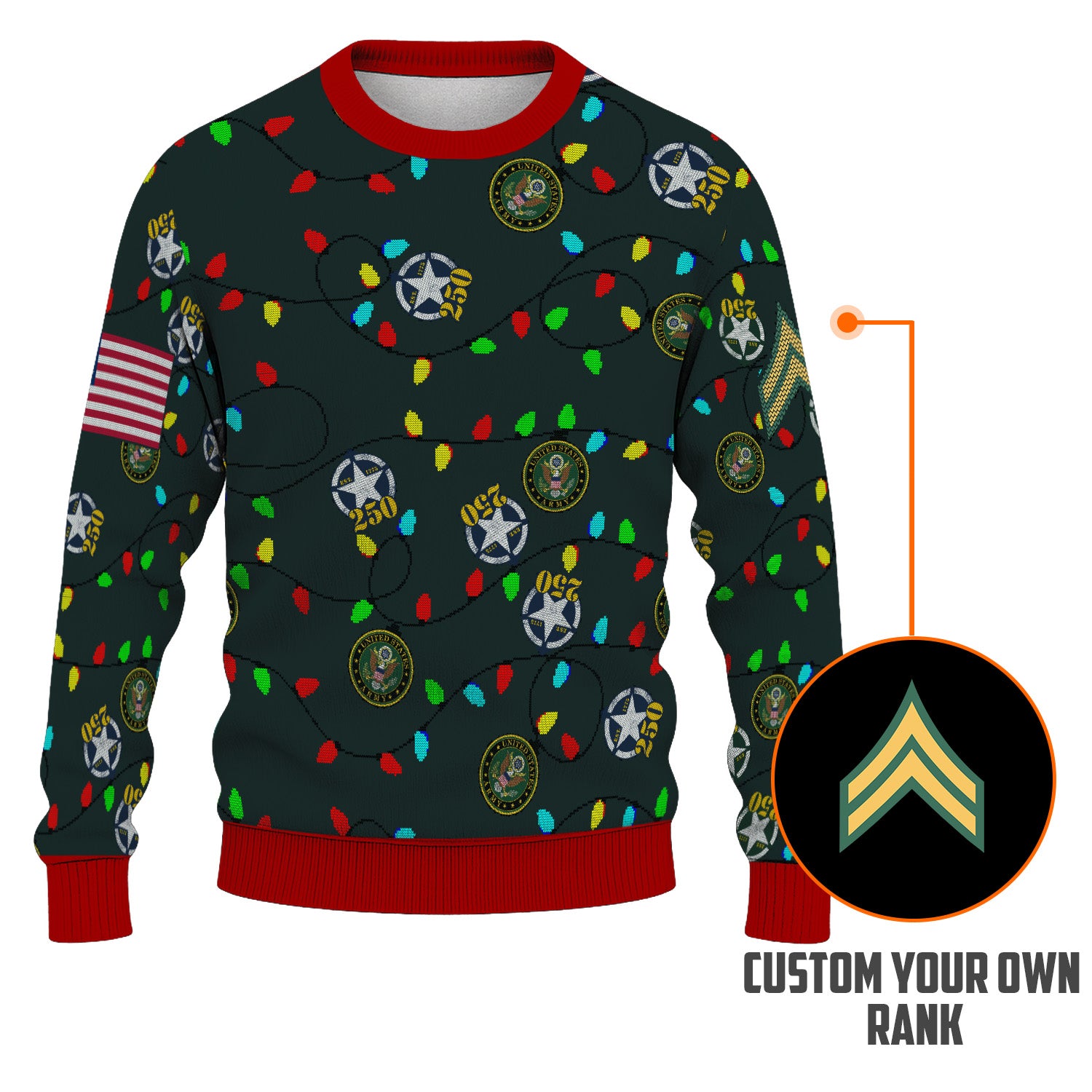 Custom Ranks US Army Ugly Christmas Sweater for Women Men KRUST07