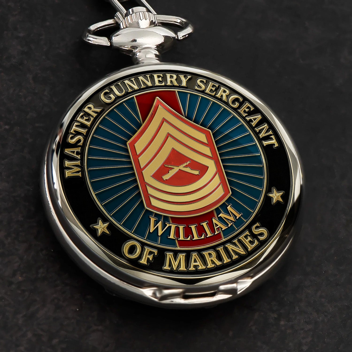 Custom Rank USMC Pocket Watch – Personalized Marine Corps Veteran Gift