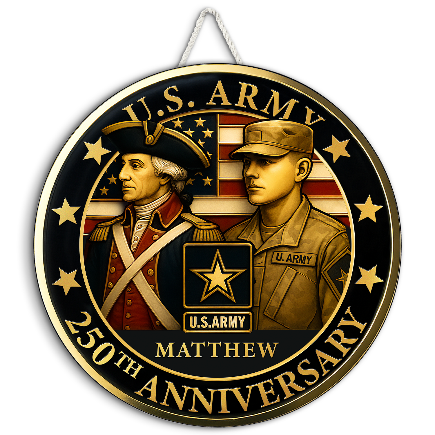 Personalized U.S. Army 250th Anniversary Round Wood Sign