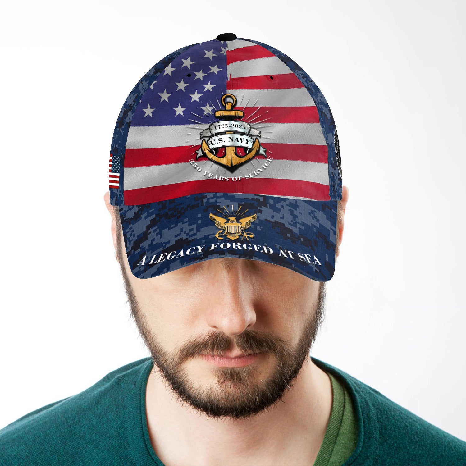 US Navy 250 Years A Legacy Forged At Sea All Over Prints Premium Classic Cap