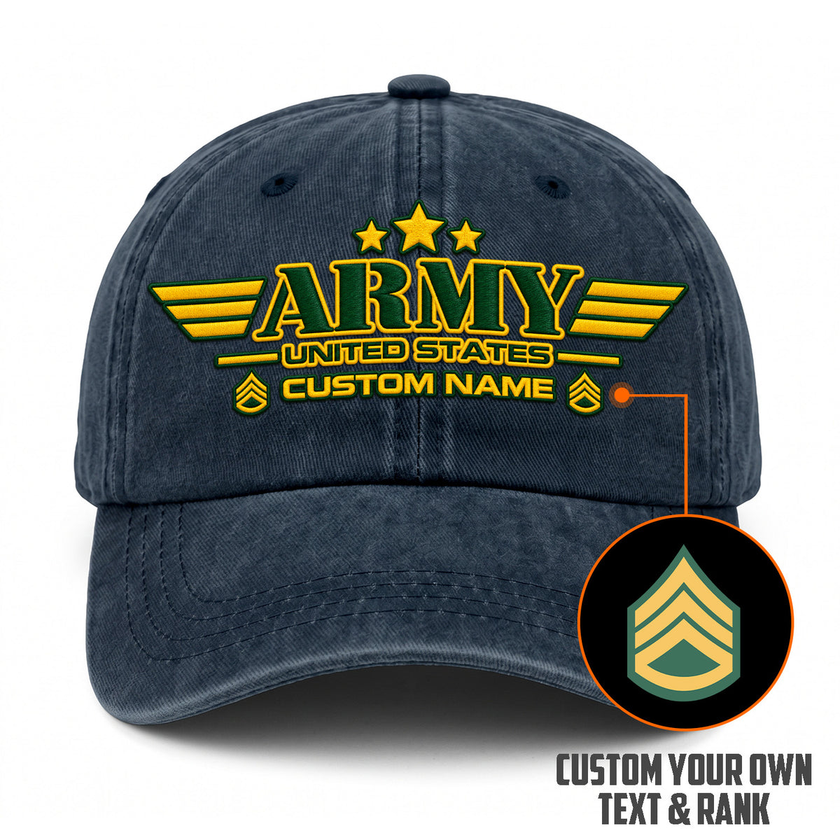 U.S. Army Washed Cotton Cap Personalized Rank and Custom Text
