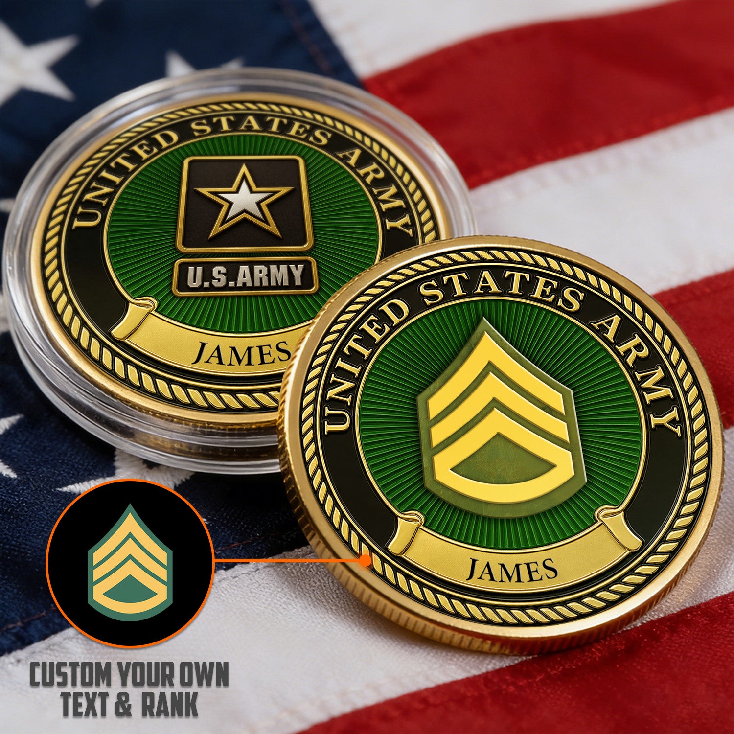 Custom Army Challenge Coin Personalized Rank Name Gift