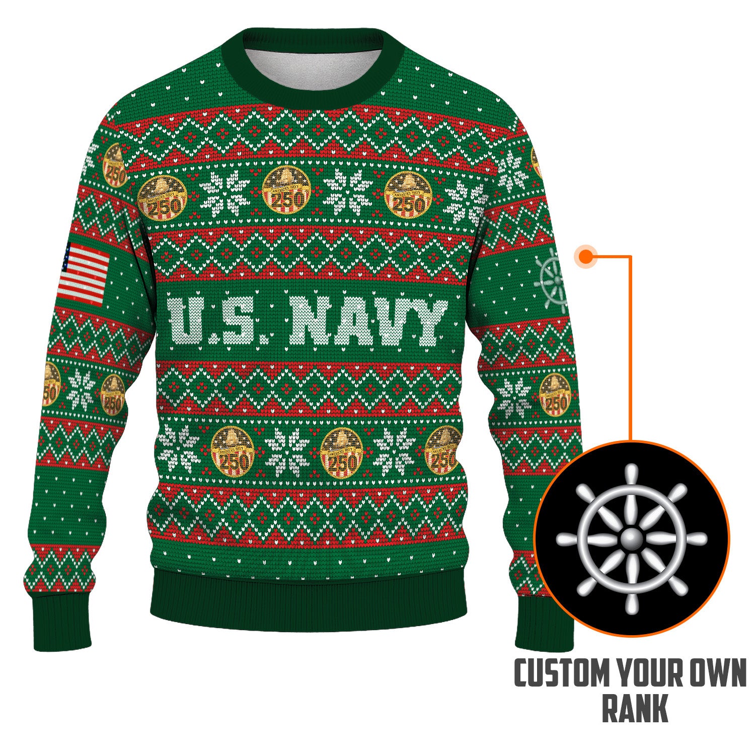 Custom Ranks US Navy Ugly Christmas Sweater for Women Men KRUST09