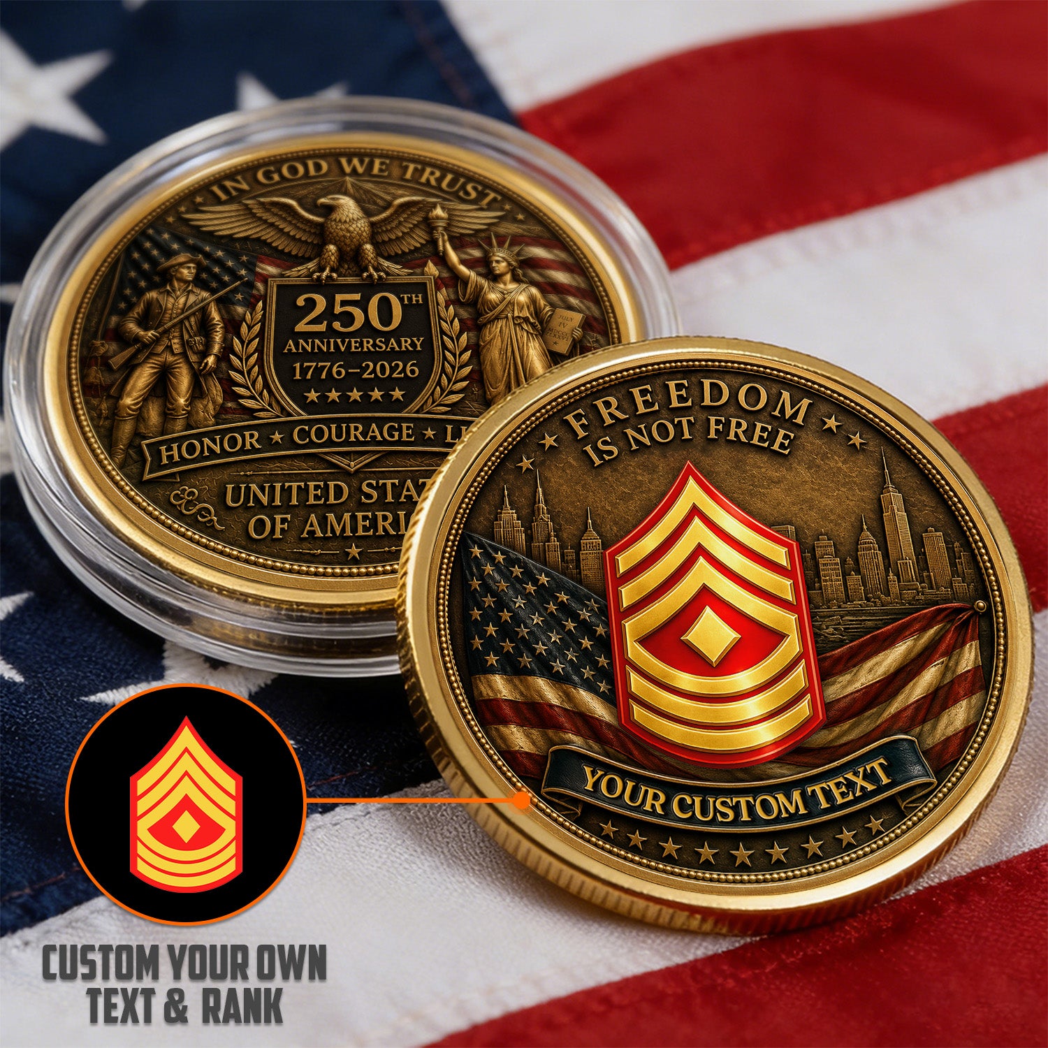 USMC Custom Rank Name 3D Challenge Coin Gift