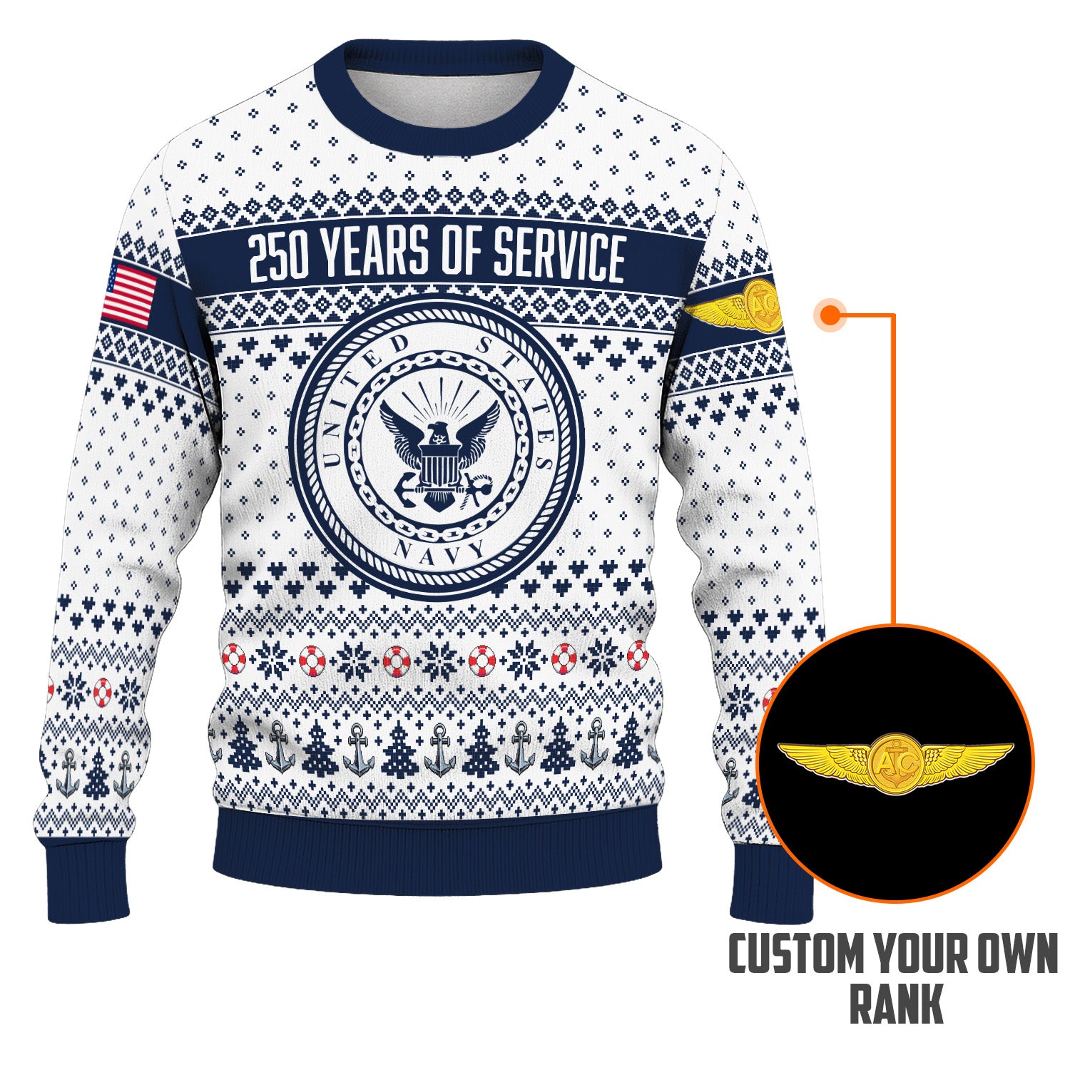 Custom Ranks US Navy Ugly Christmas Sweater for Women Men KRUST06