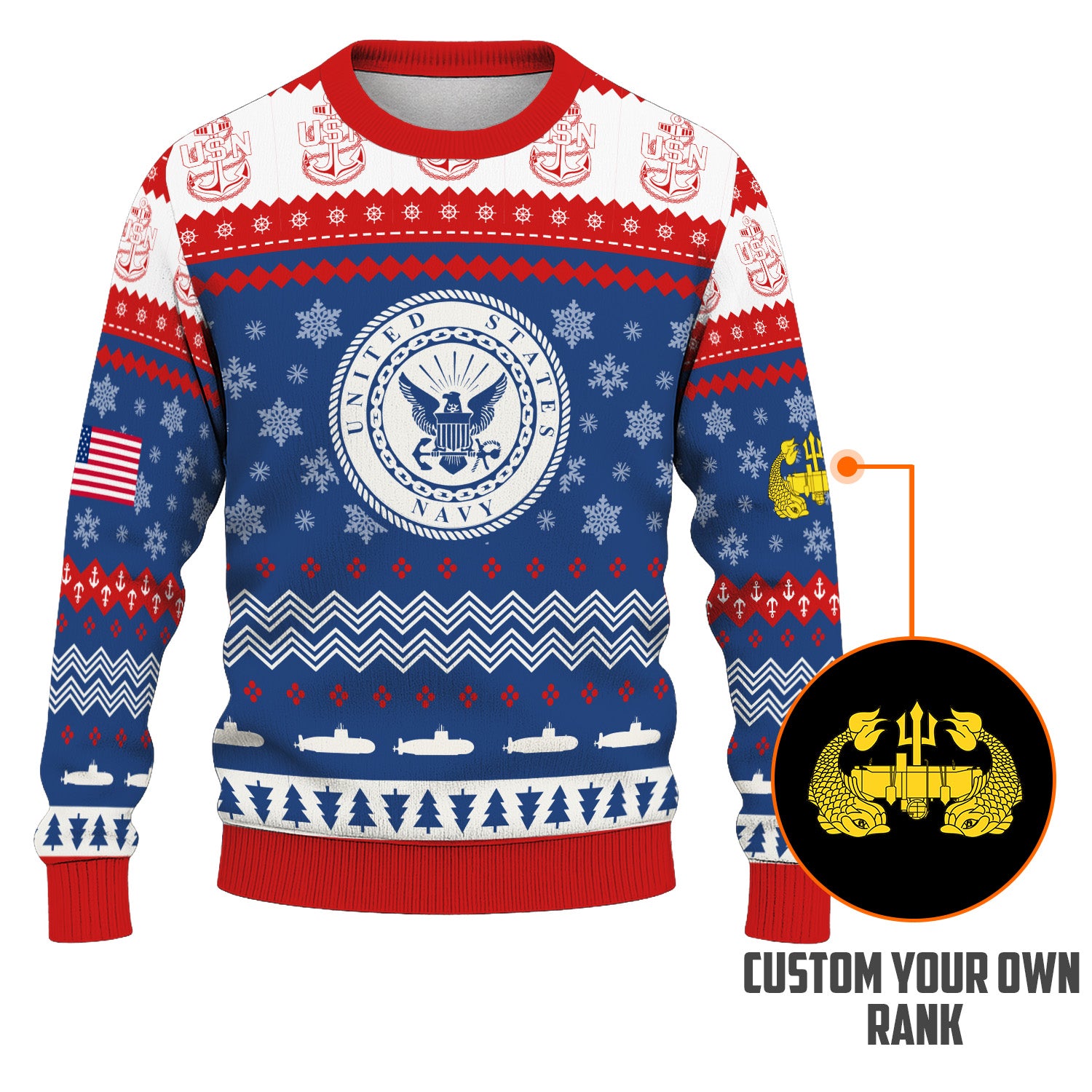 Custom Ranks US Navy Ugly Christmas Sweater for Women Men KRUST04