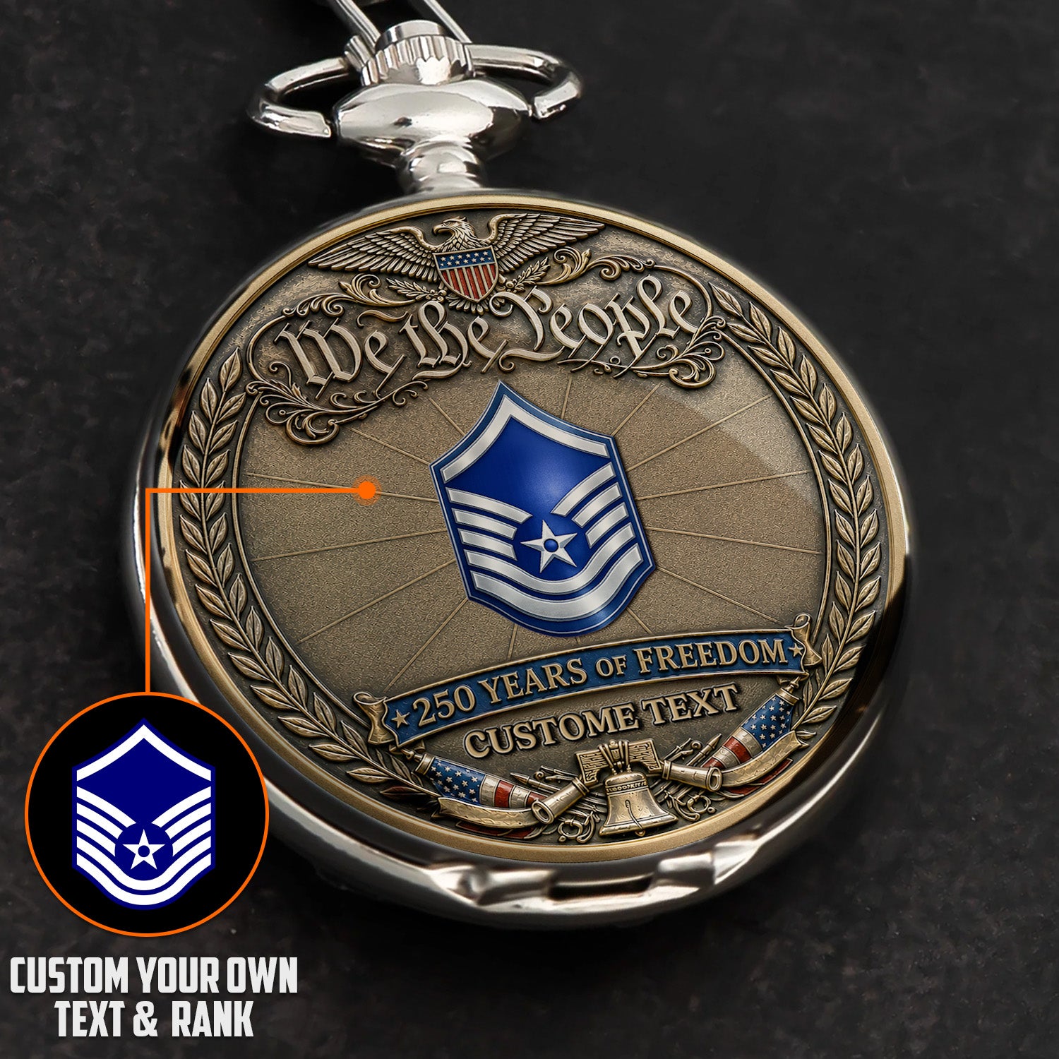 US Air Force 250 Years Pocket Watch Custom Name Rank Gift