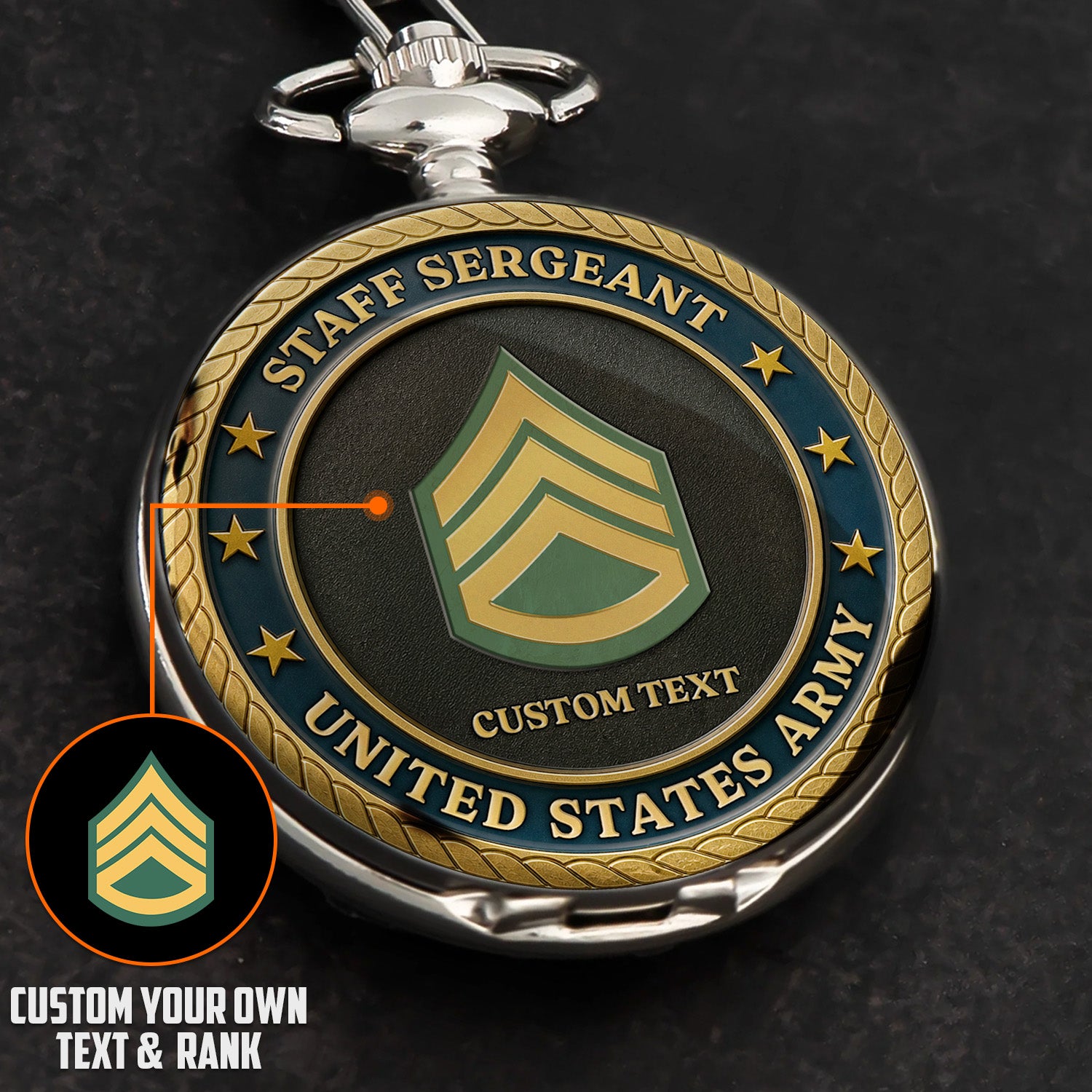 Army 250 Years Custom Text Pocket Watch Military Gift