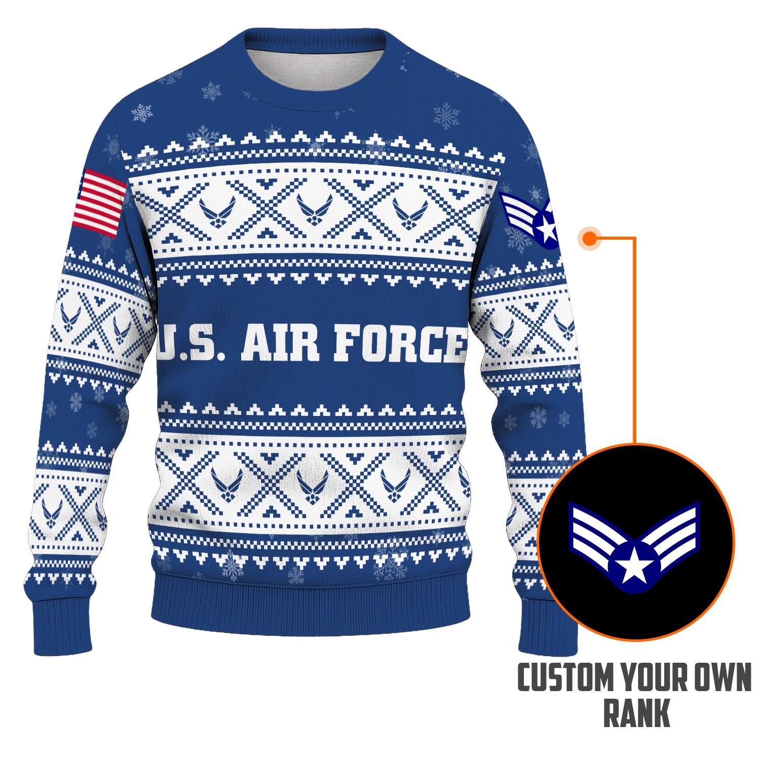 Custom Ranks US Air Force Ugly Christmas Sweater for Women Men KRUST05