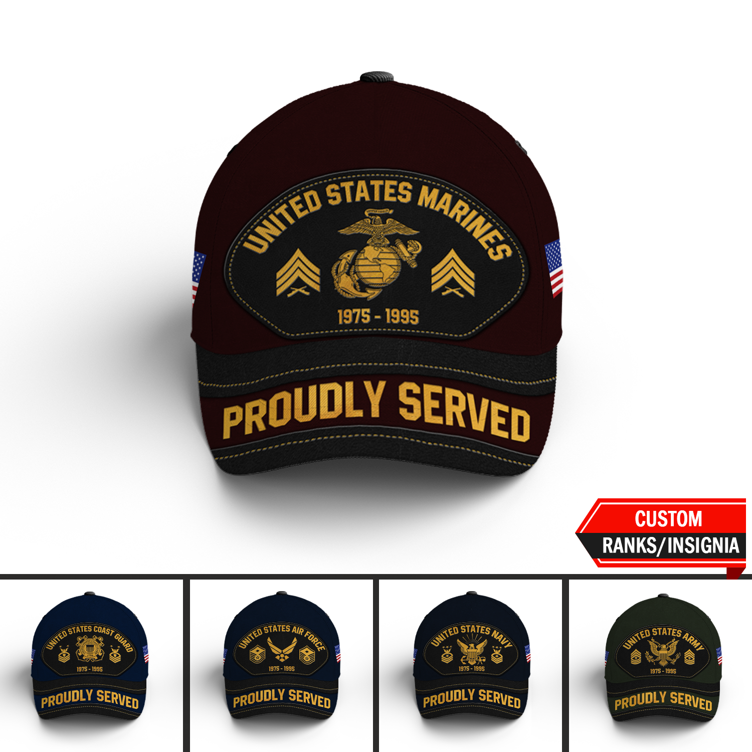Custom Ranks/Insignia, Personalized Name And Years Served All Over Prints Premium Classic Cap KAOVC19