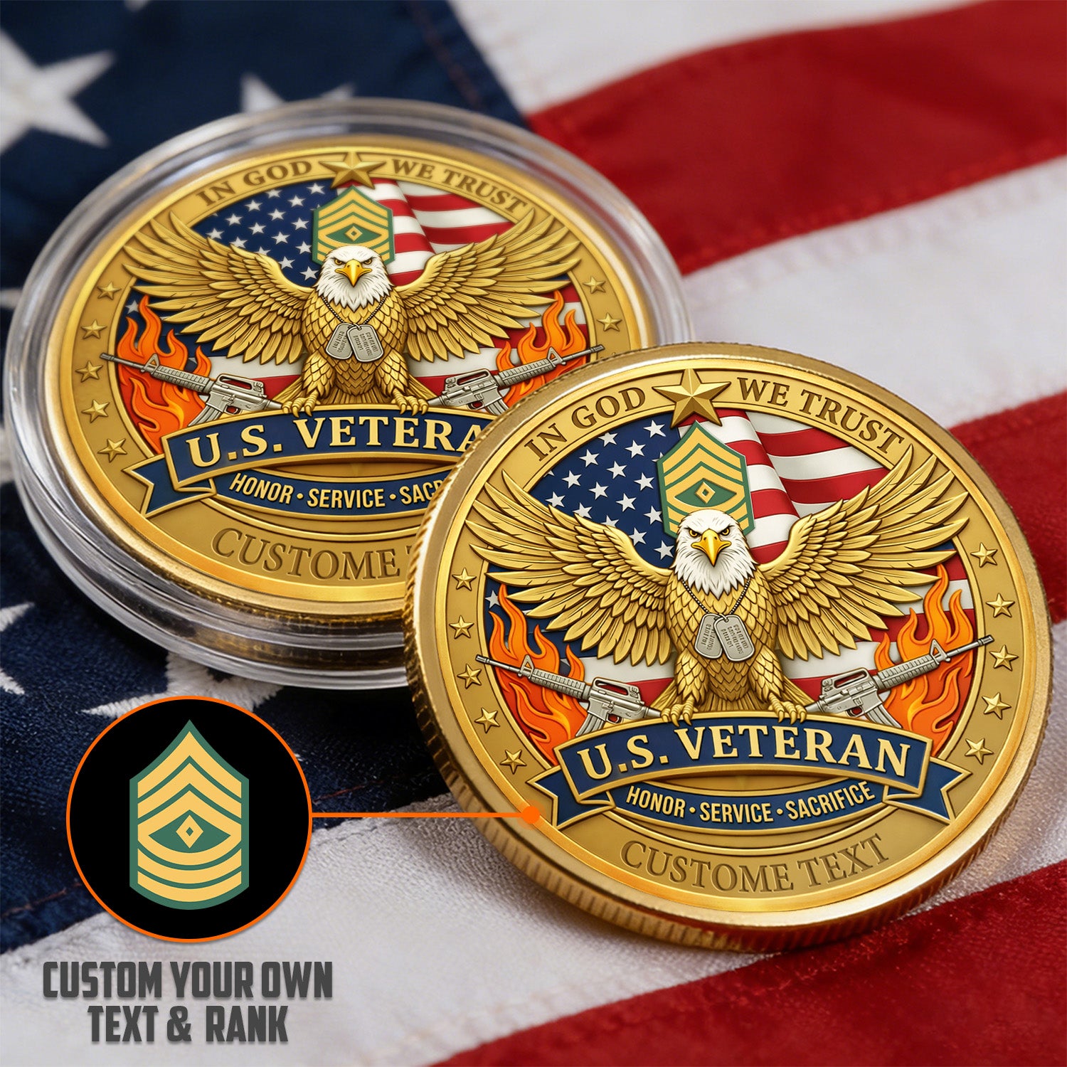 Personalized U.S. Army Veteran Eagle Challenge Coin