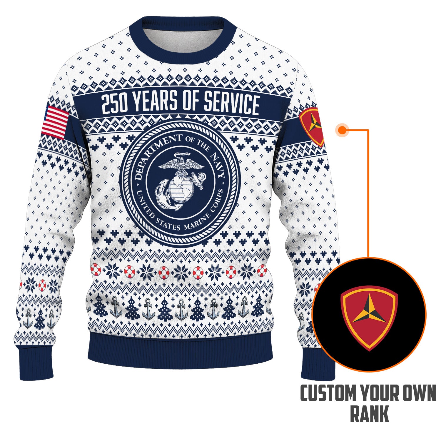 Custom Ranks USMC Ugly Christmas Sweater for Women Men KRUST06