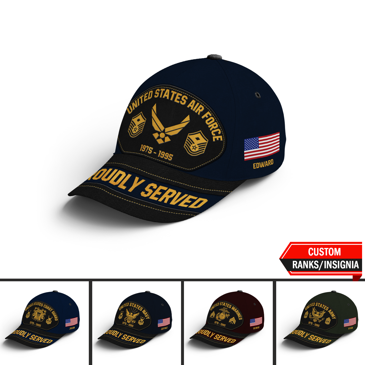Custom Ranks/Insignia, Personalized Name And Years Served All Over Prints Premium Classic Cap KAOVC19