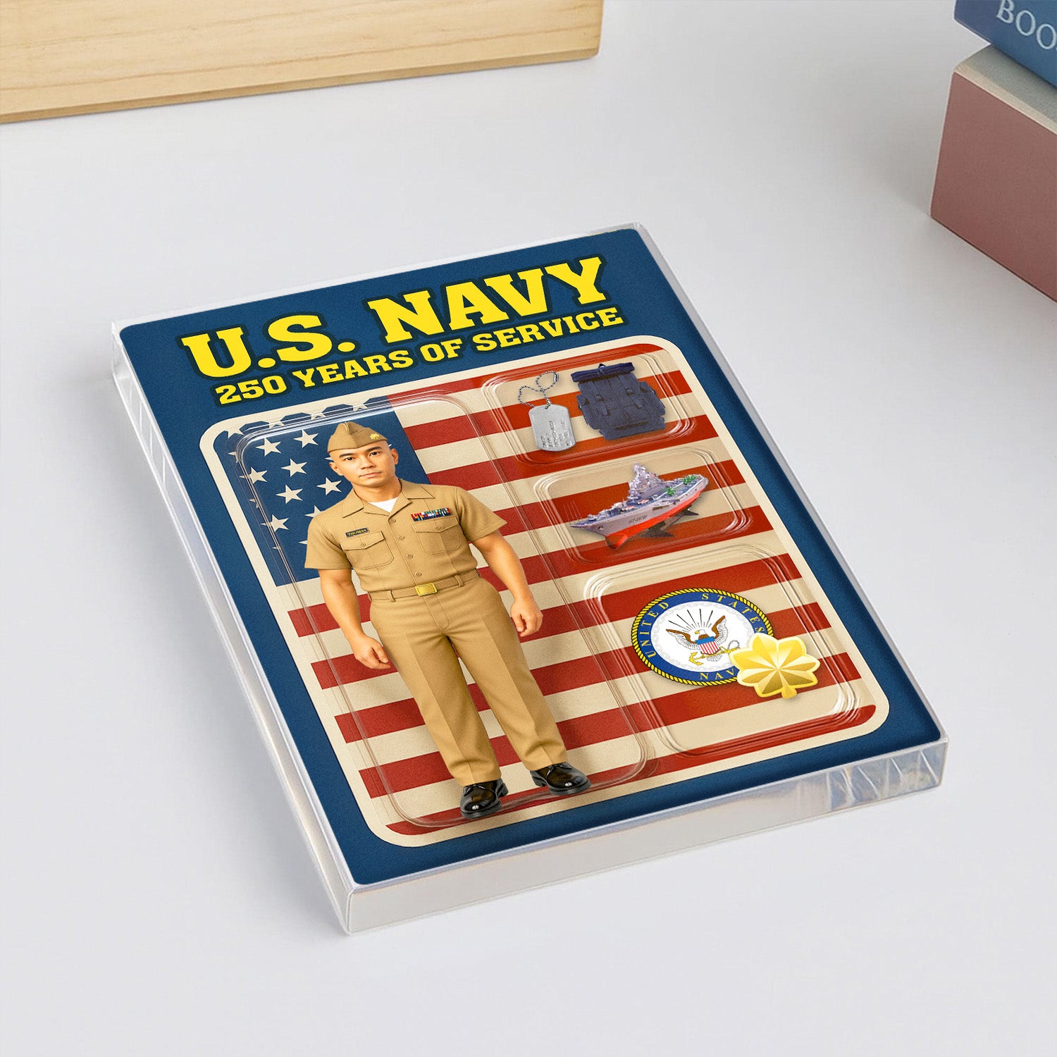 Personalized US Navy 250th Years Of Service Custom Figure Service Uniforms Acrylic Block