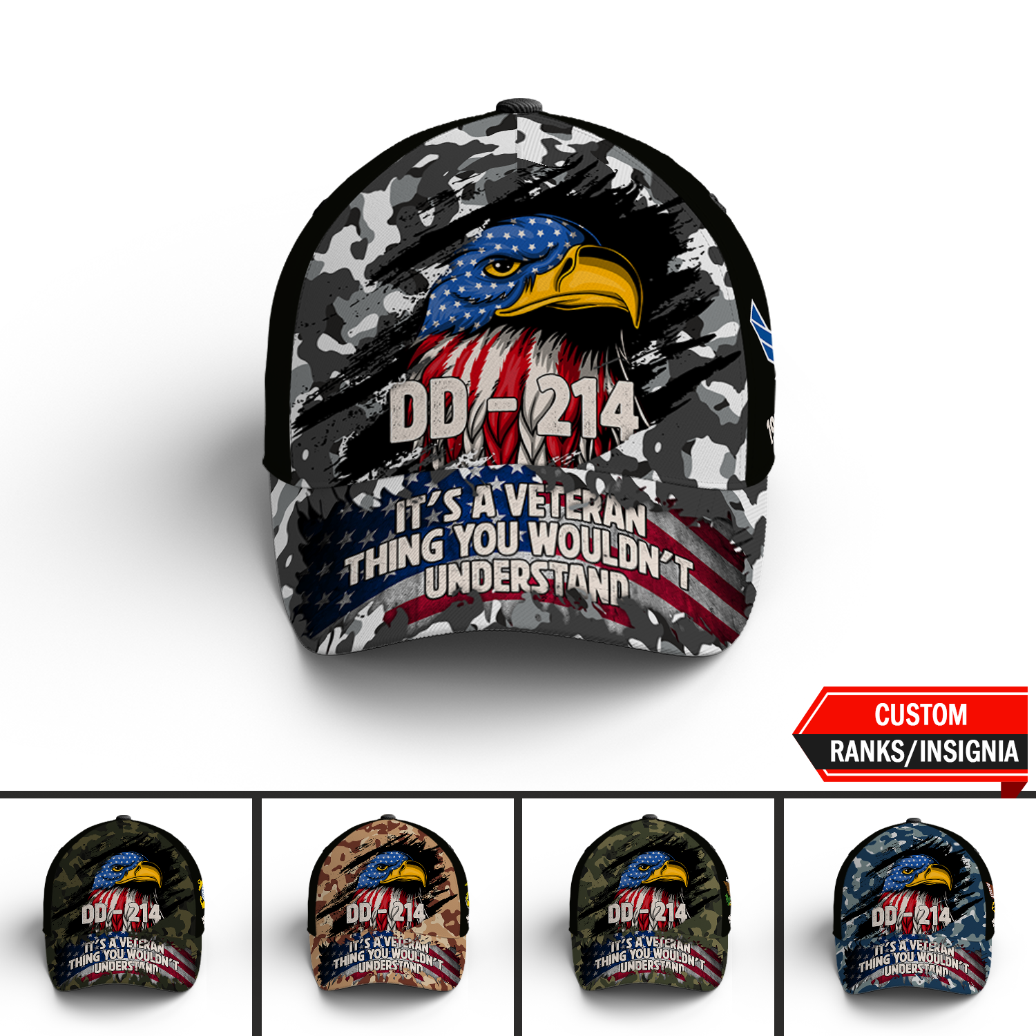 Custom Ranks/Insignia, Personalized Name And Years Served All Over Prints Premium Classic Cap KAOVC18