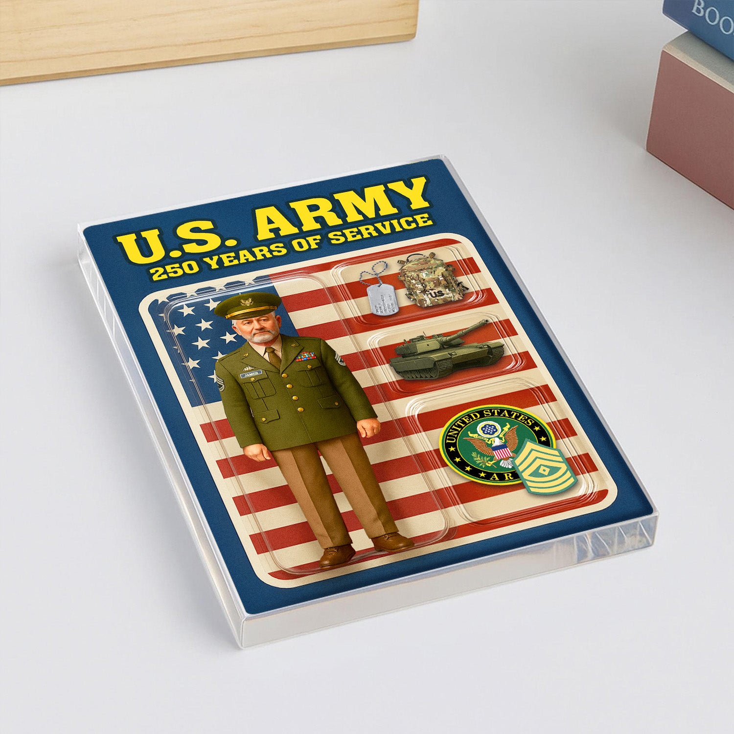 Personalized US Army 250th Years Of Service Custom Figure Army Green Service Uniform Acrylic Block