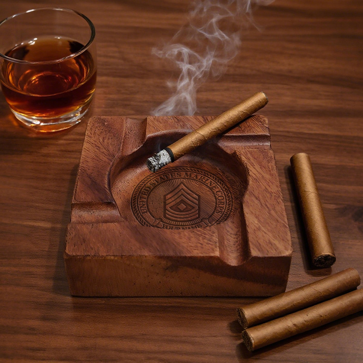 U.S. Marine Corps Cigar Ashtray Personalized Rank Text Military Gift