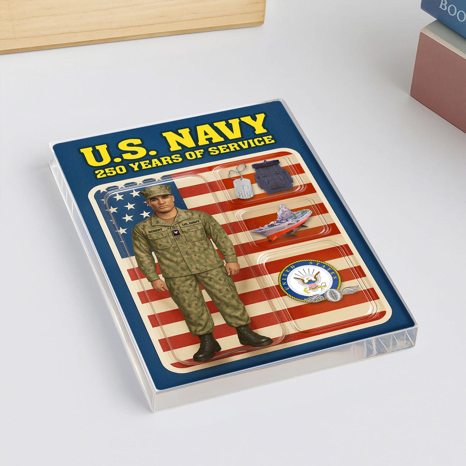 Personalized US Navy 250th Years Of Service Custom Figure Enlisted Working Uniform Acrylic Block