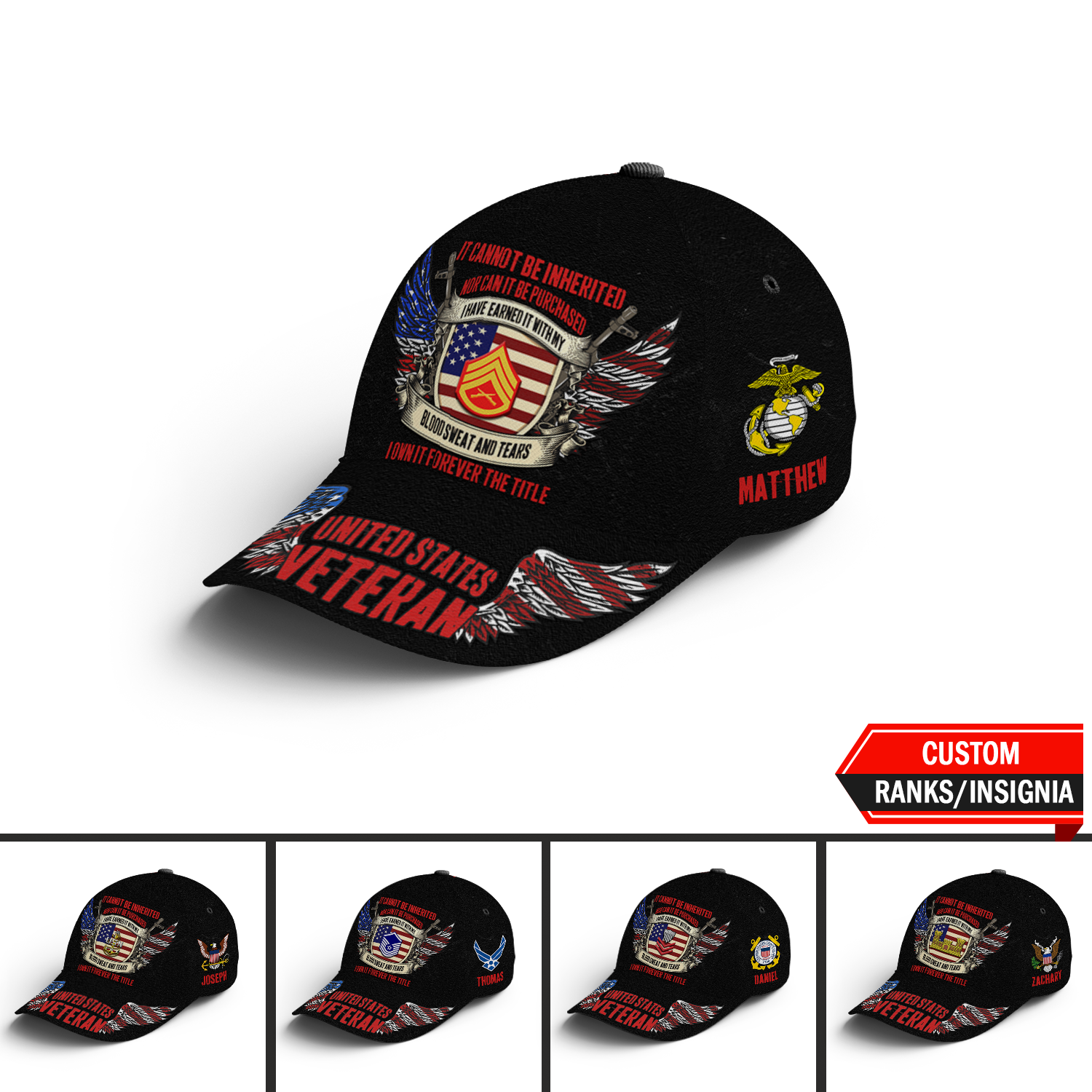Custom Ranks/Insignia, Personalized Name And Years Served All Over Prints Premium Classic Cap KAOVC22