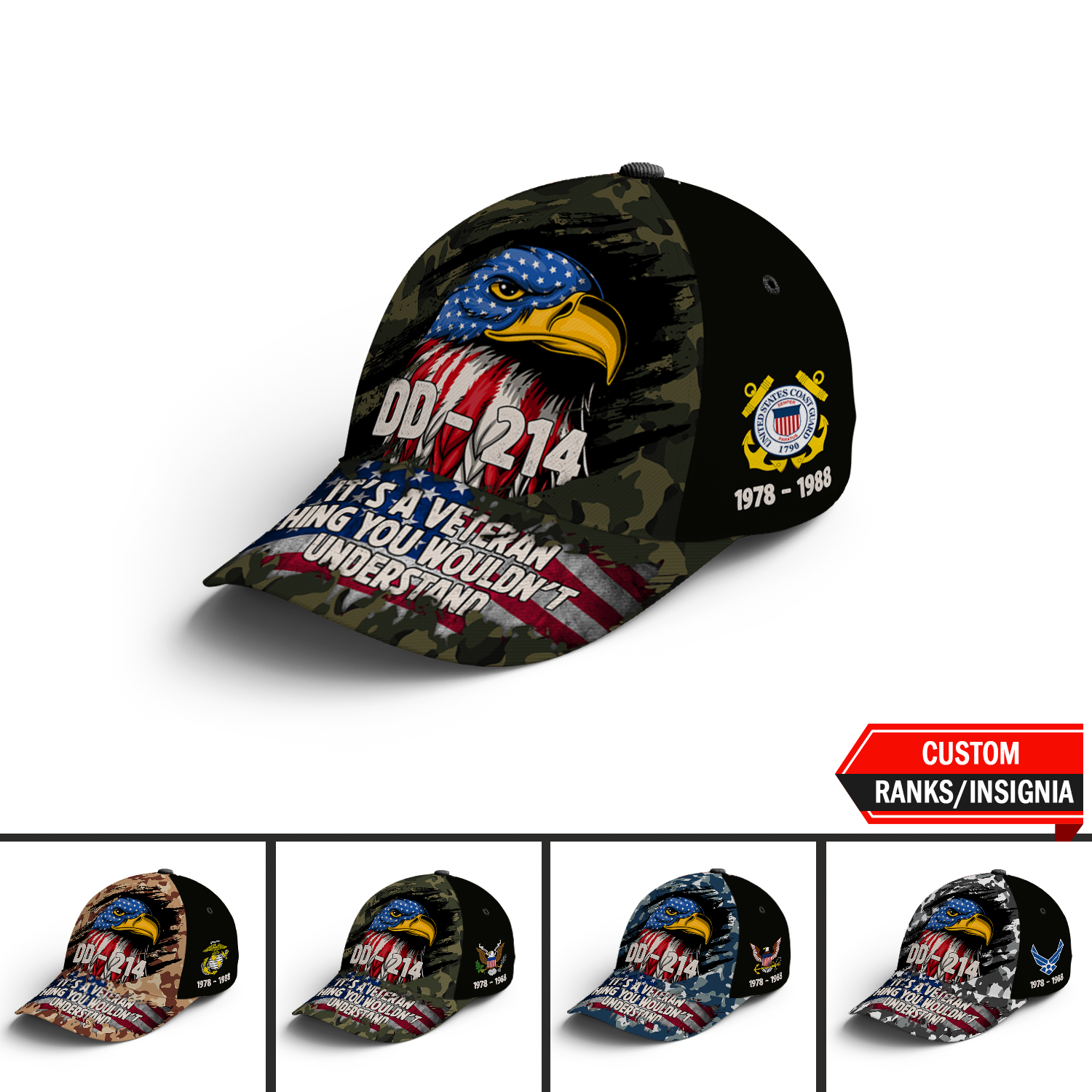 Custom Ranks/Insignia, Personalized Name And Years Served All Over Prints Premium Classic Cap KAOVC18