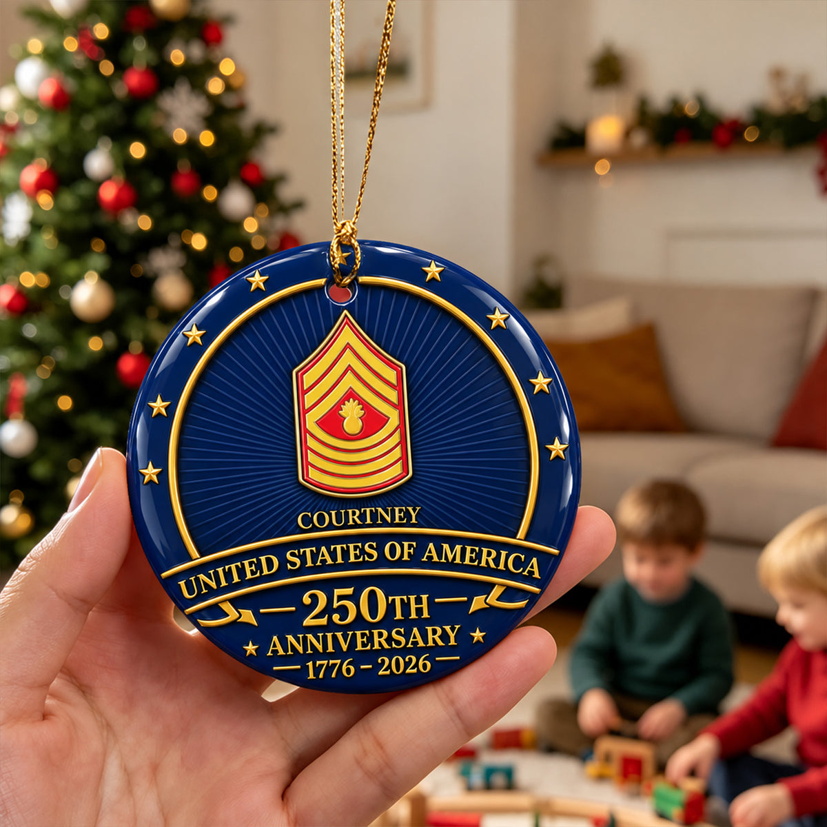 Personalized Marine Corps Ceramic Ornament Custom Rank and Text Gift