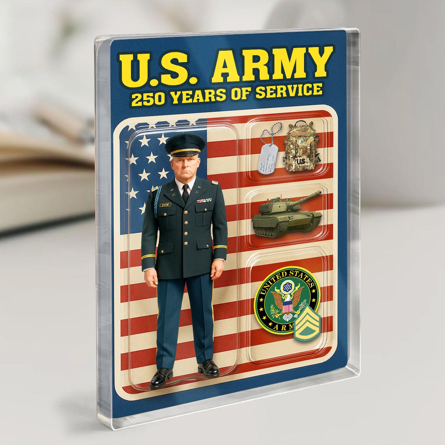 Personalized US Army 250th Years Of Service Custom Figure Male Army Officer Service Uniform Acrylic Block