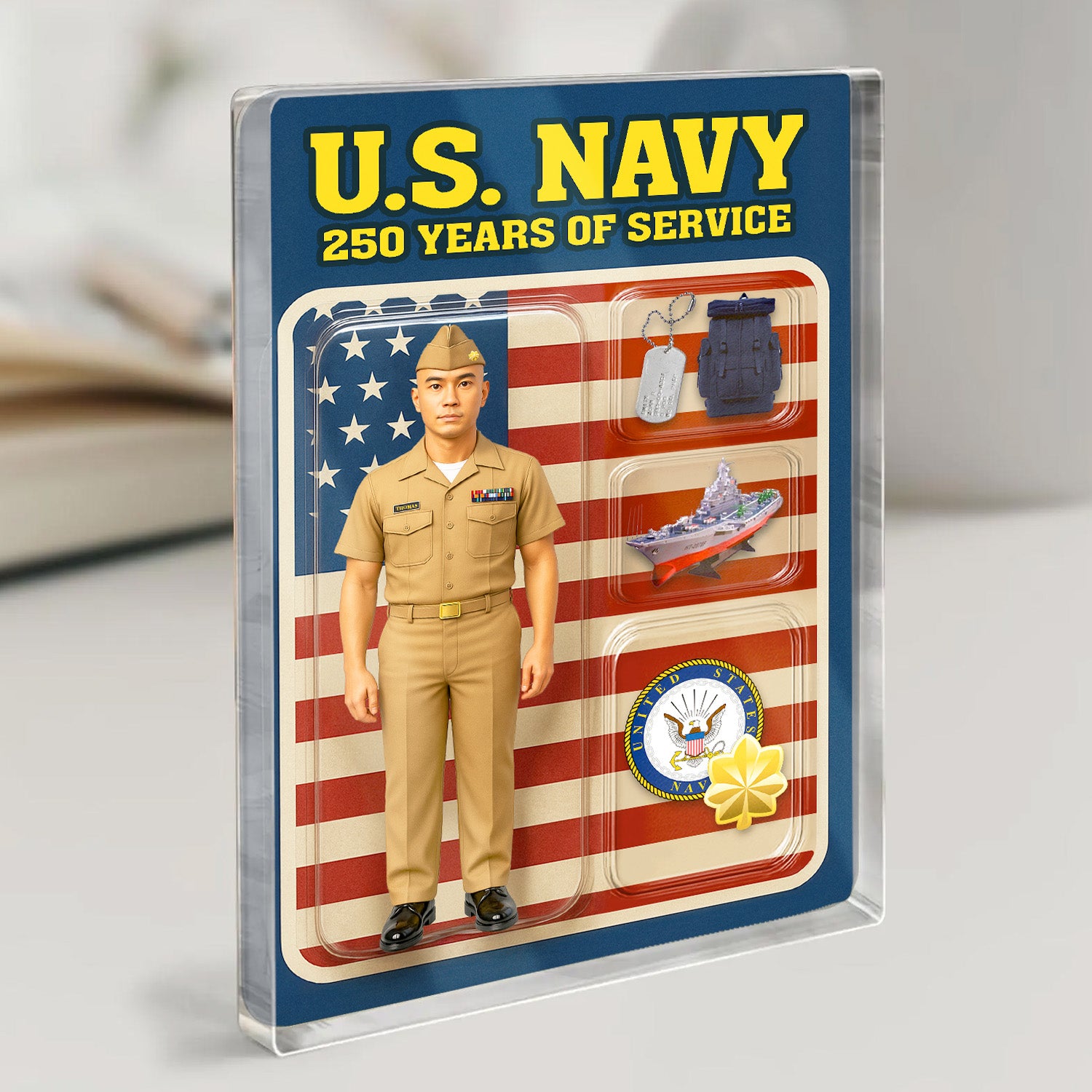 Personalized US Navy 250th Years Of Service Custom Figure Service Uniforms Acrylic Block