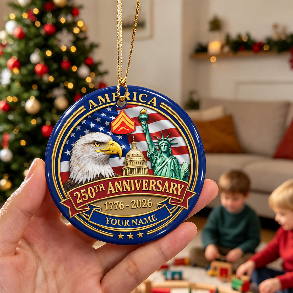 Custom U.S. Marine Corps Ceramic Ornament Personalized Rank and Text