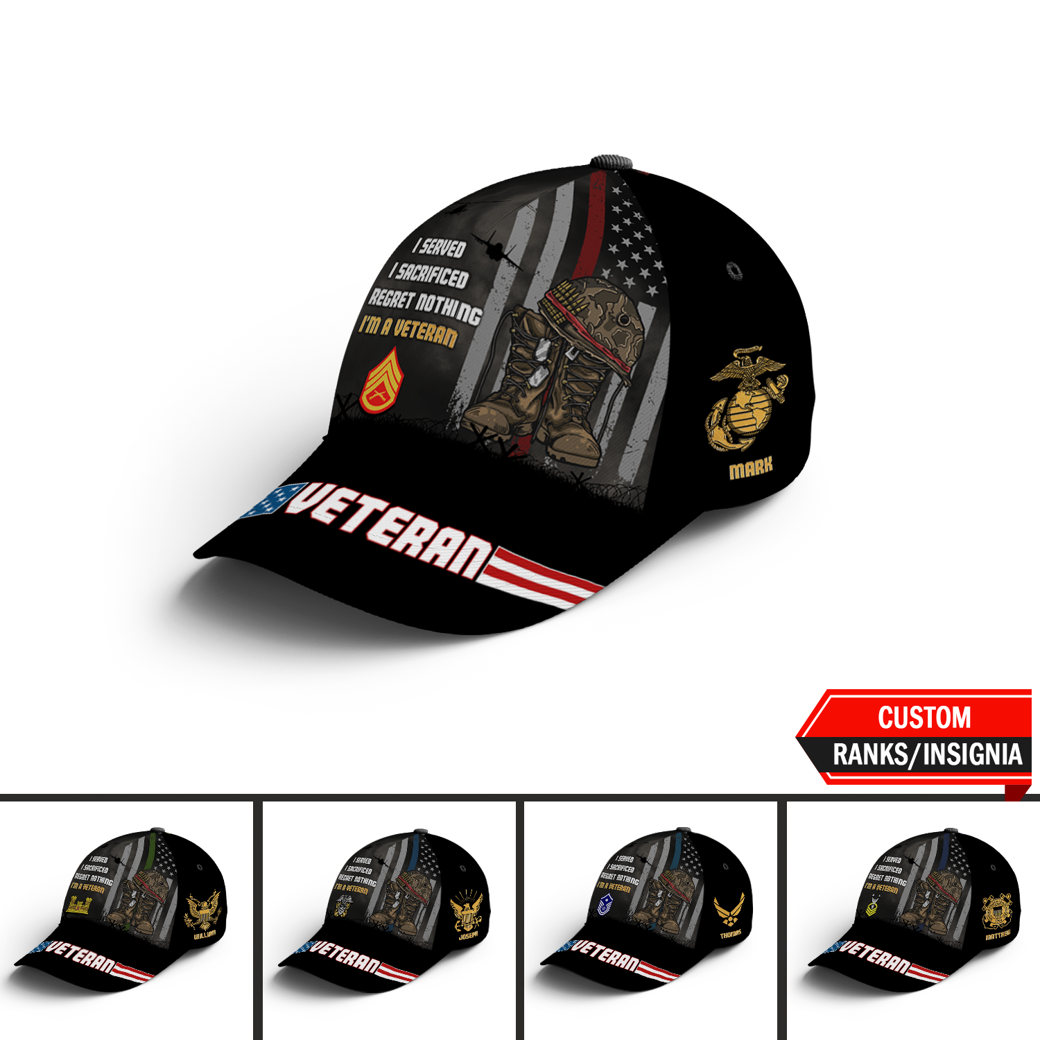 Custom Ranks/Insignia, Personalized Name And Years Served All Over Prints Premium Classic Cap KAOVC16