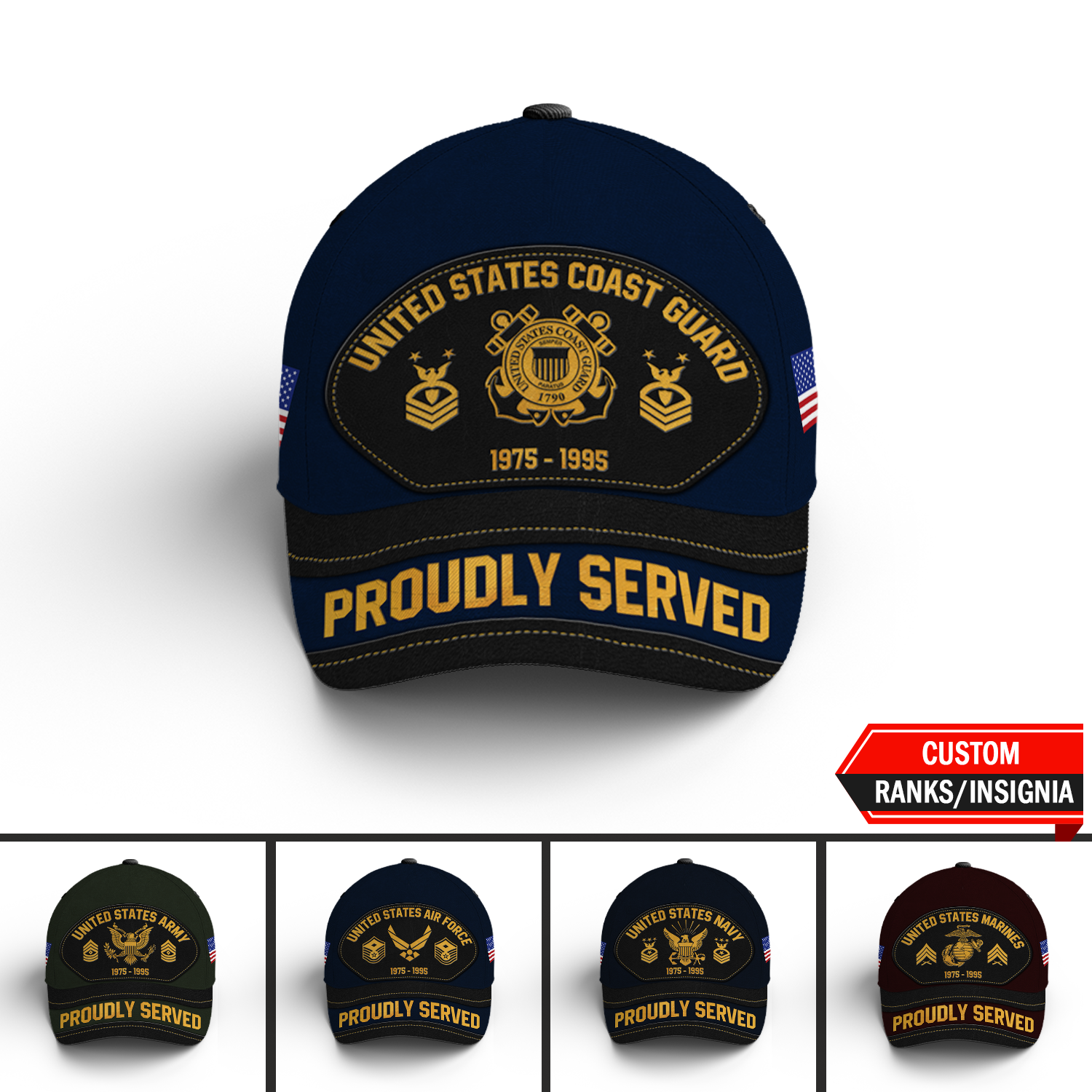 Custom Ranks/Insignia, Personalized Name And Years Served All Over Prints Premium Classic Cap KAOVC19