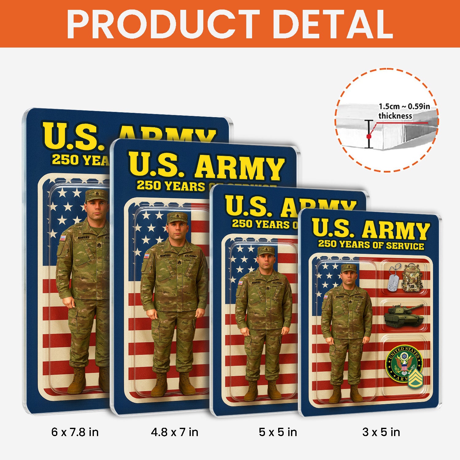 Personalized US Army 250th Years Of Service Custom Figure Army Combat Uniform Acrylic Block