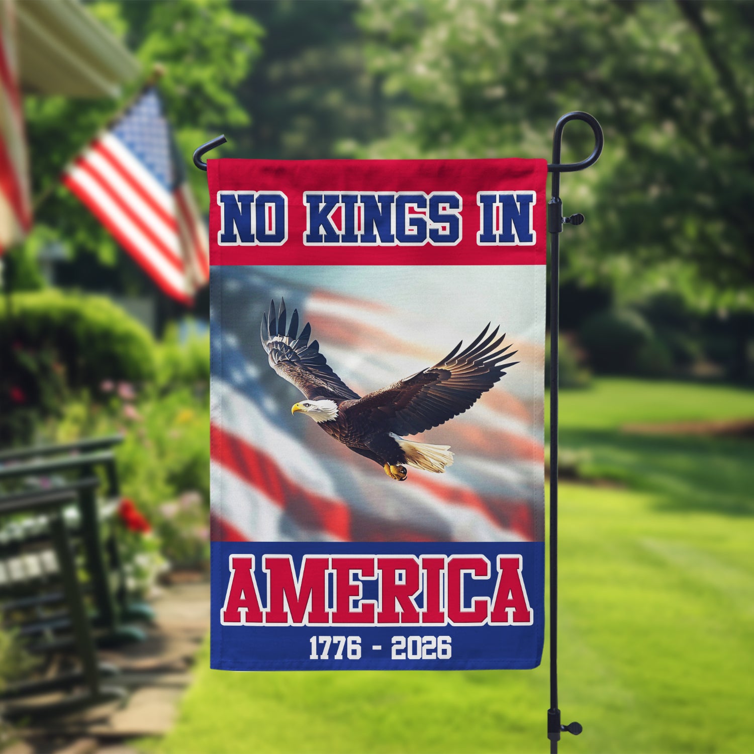 No King In America 1776 - 2026 Garden Flag 12''x18'' Twin-Side Printing