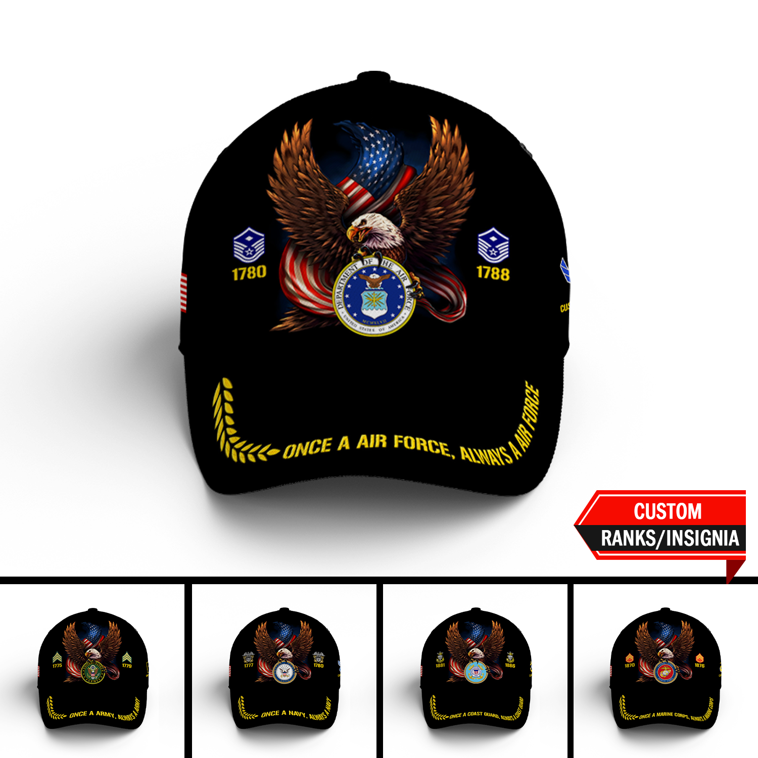 Custom Ranks/Insignia, Personalized Name And Years Served All Over Prints Premium Classic Cap JAOVC15