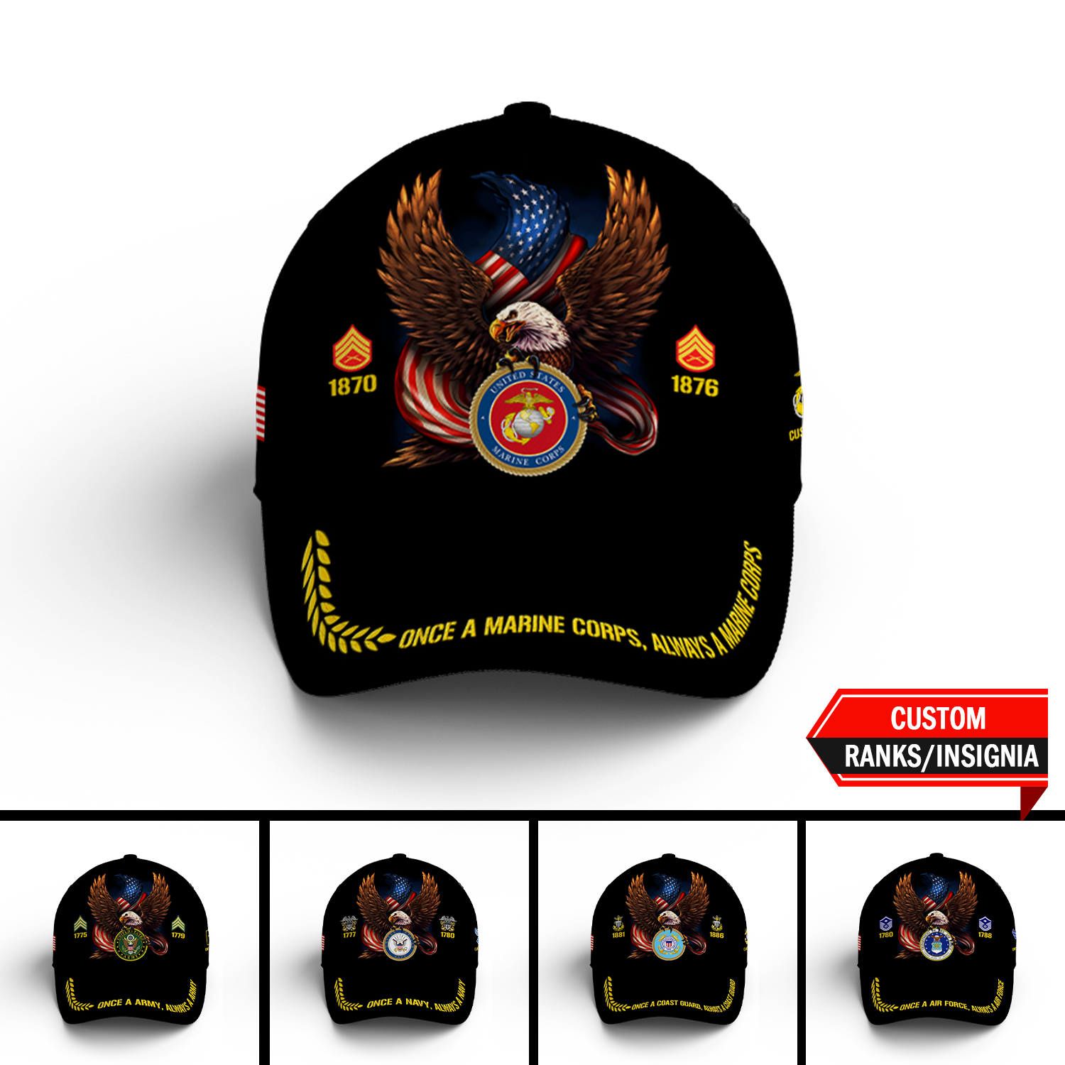 Custom Ranks/Insignia, Personalized Name And Years Served All Over Prints Premium Classic Cap JAOVC15