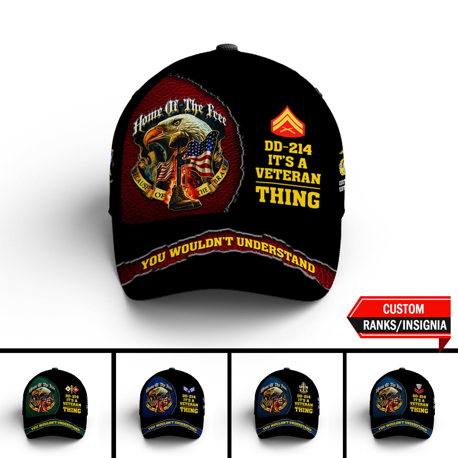 Custom Ranks/Insignia, Personalized Name And Years Served All Over Prints Premium Classic Cap JAOVC18