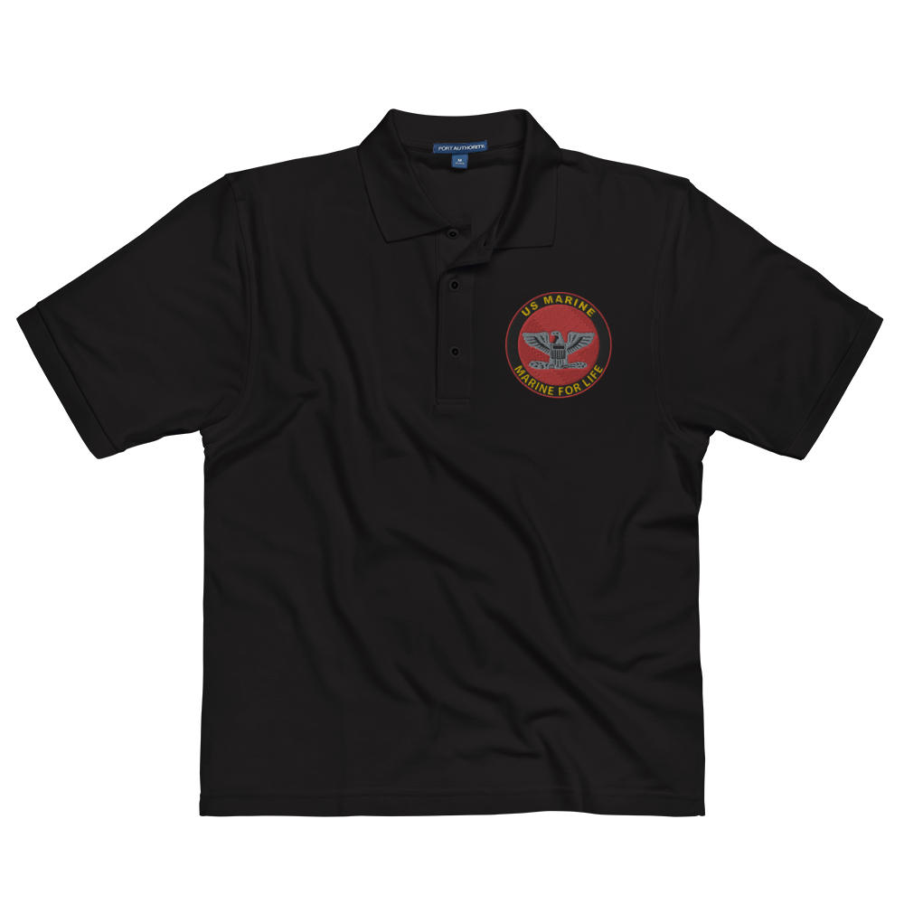Custom MARlNE Ranks, Insignia Marine For Life Embroidered Port Authority Polo Shirt