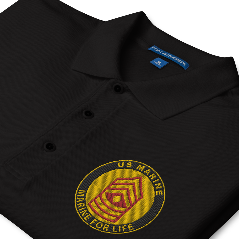 Custom MARlNE Ranks, Insignia Marine For Life Embroidered Port Authority Polo Shirt