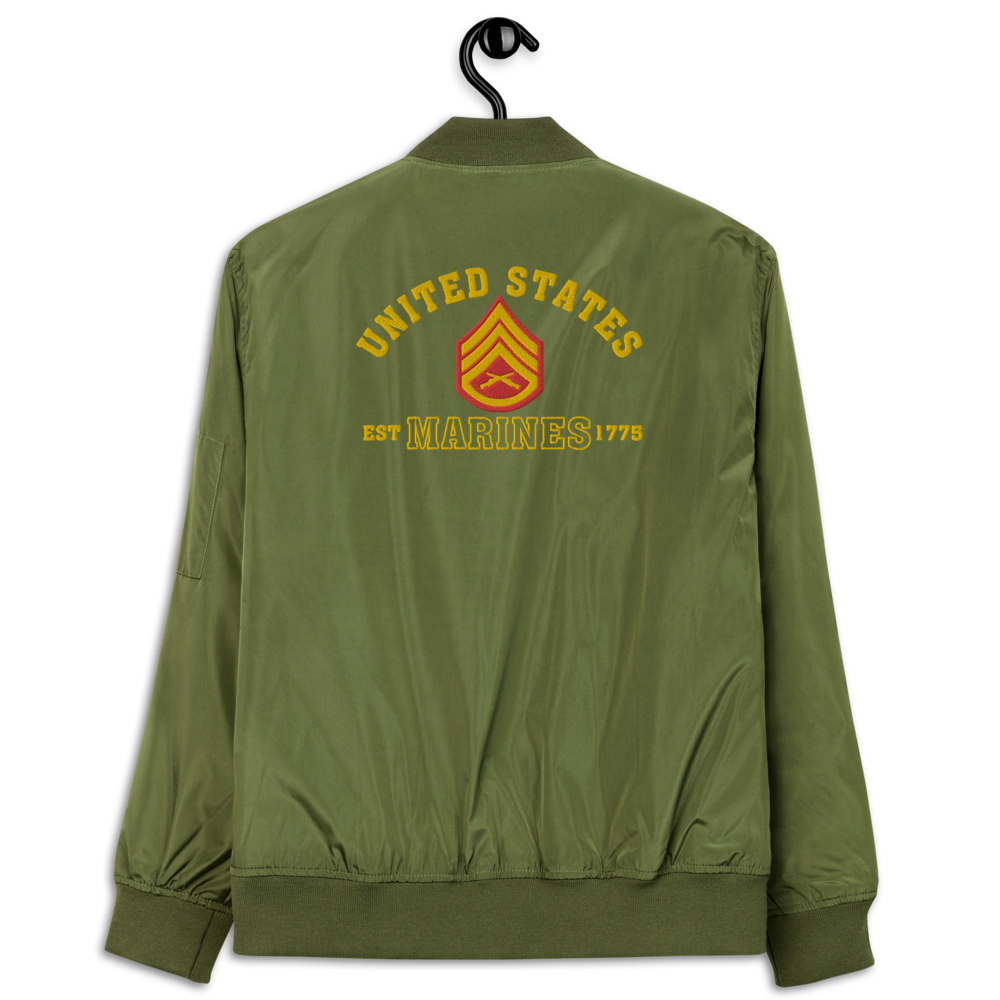 US Marines EST. 1775, Custom MARlNE Ranks, Insignia On Back, Embroidered Recycled Bomber Jacket