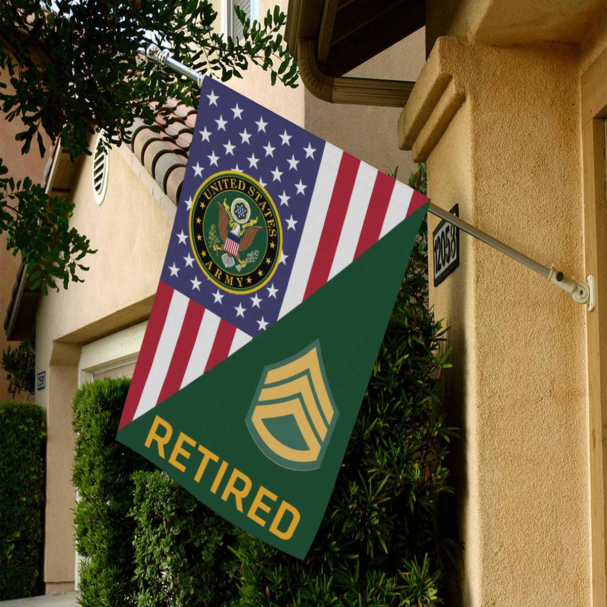 US Army E-6 Staff Sergeant E6 SSG Retired House Flag 28 Inch x 40 Inch 2-Side Printing-HouseFlag-Army-Ranks-Veterans Nation