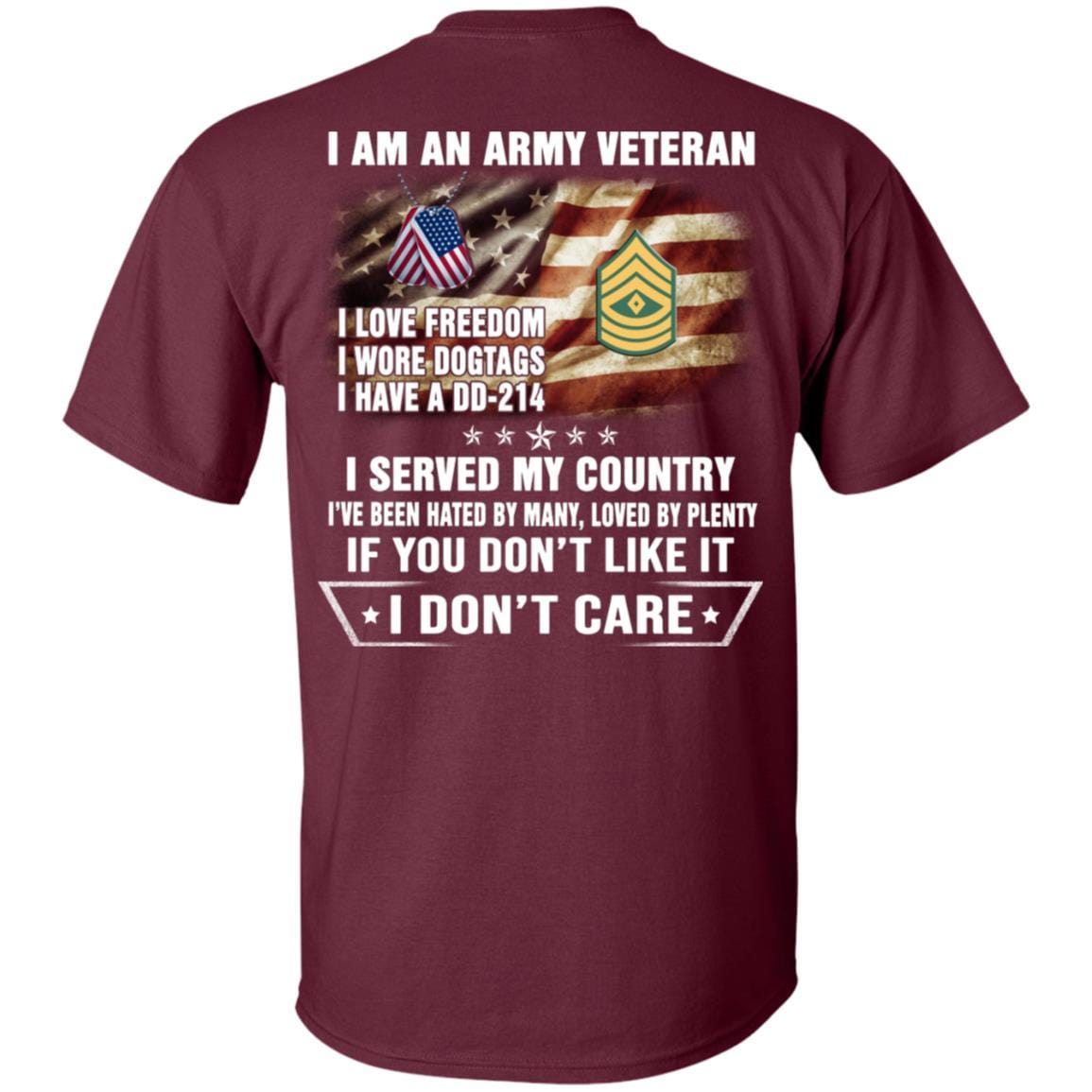 T-Shirt "I Am An Army Veteran" E-8 First Sergeant(1SG)Rank On Back-TShirt-Army-Veterans Nation