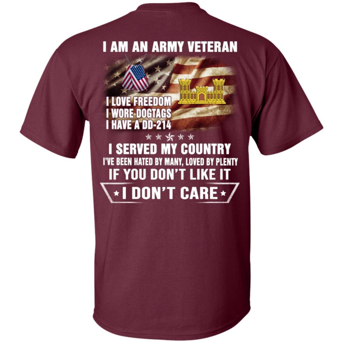 T-Shirt "I Am An Army Corps of Engineers Veteran" On Back-TShirt-Army-Veterans Nation