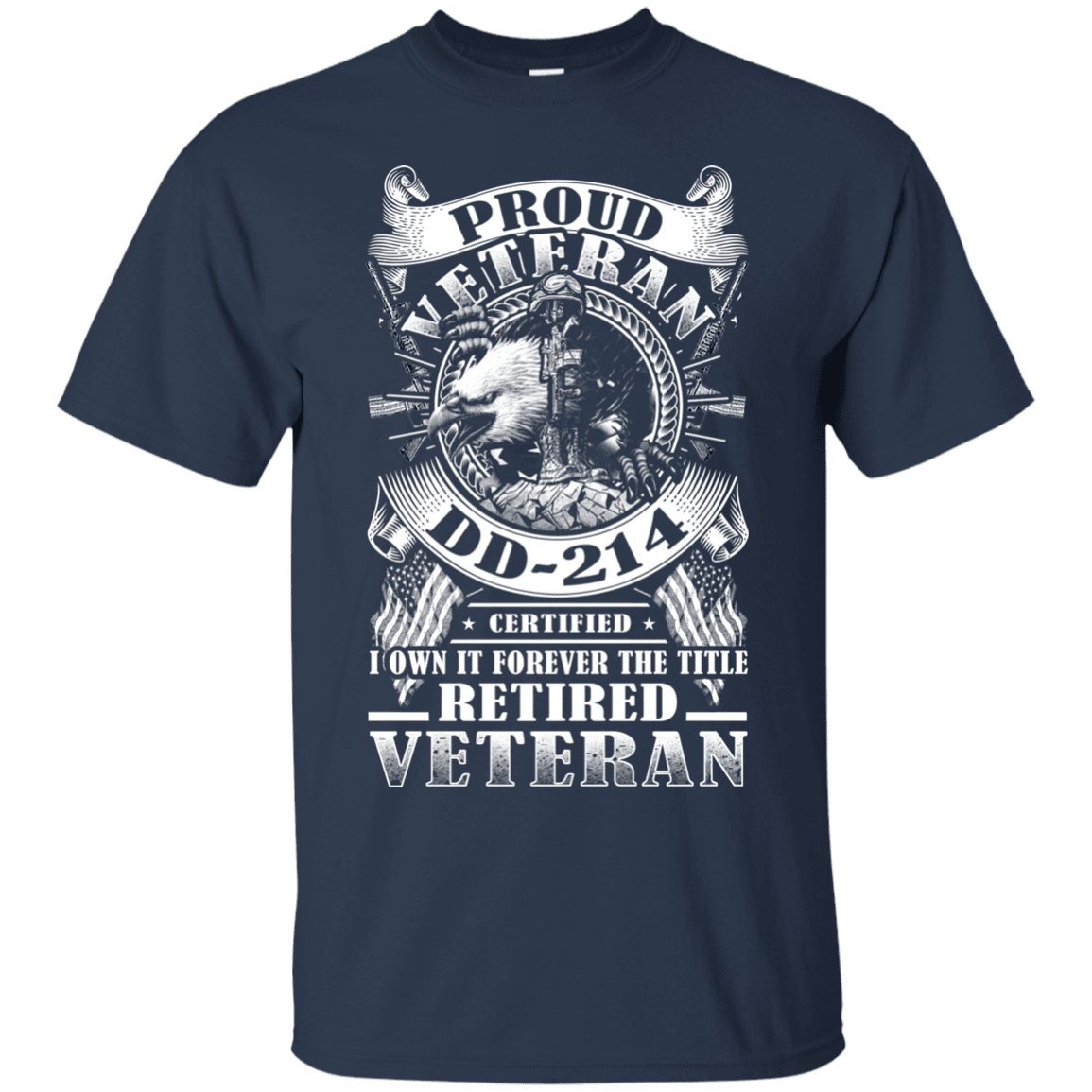 Military T-Shirt "Proud Veteran DD 214 with Title Retired Veteran" Front-TShirt-General-Veterans Nation