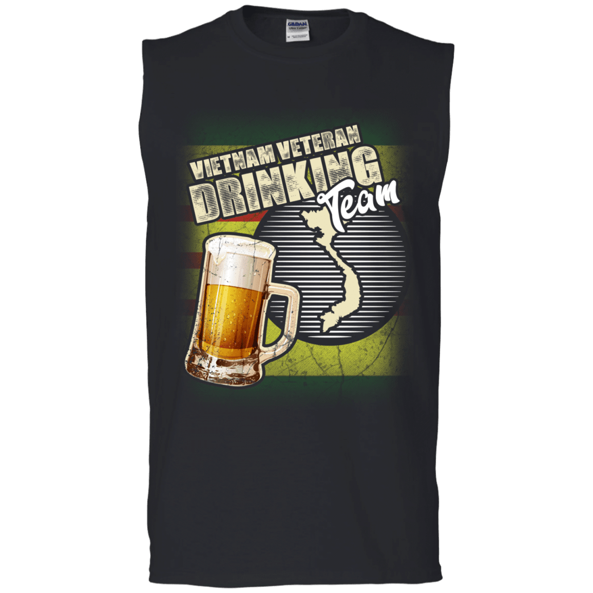 Military T-Shirt "Vietnam Veteran Drinking Beer Team" Front-TShirt-General-Veterans Nation