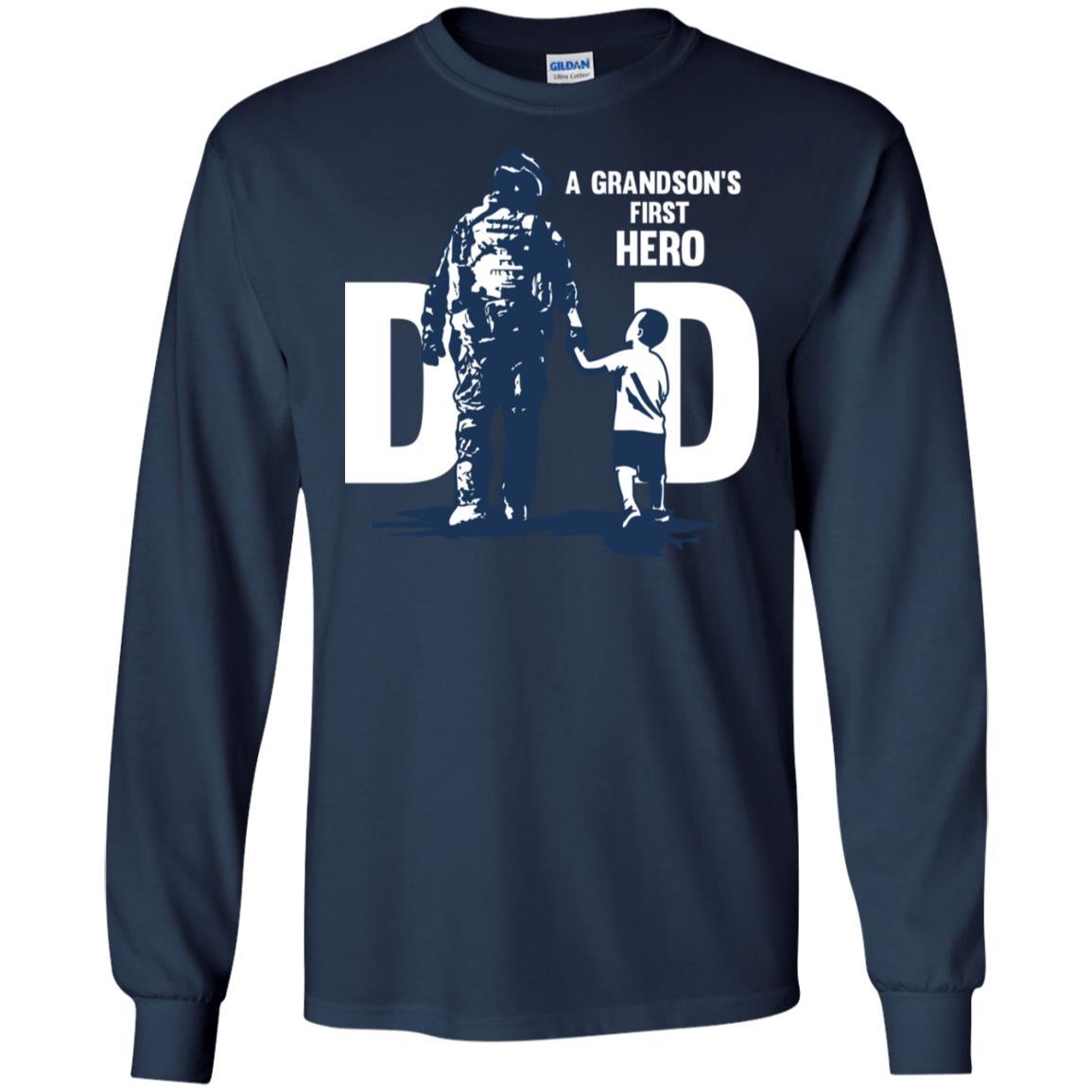 Military T-Shirt "A GRANDSON'S FIRST HERO FIRST LOVE DAD On" Front-TShirt-General-Veterans Nation