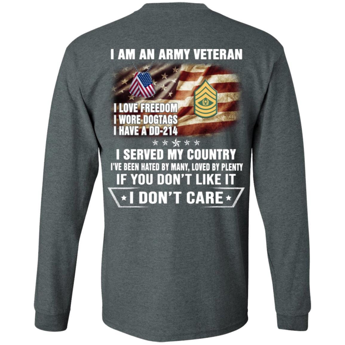 T-Shirt "I Am An Army Veteran" E-9 Command Sergeant Major(CSM)Rank On Back-TShirt-Army-Veterans Nation