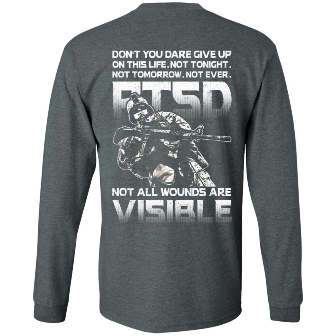 Military T-Shirt "Don't You Dare Give Up - PTSD Men" On Back-TShirt-General-Veterans Nation