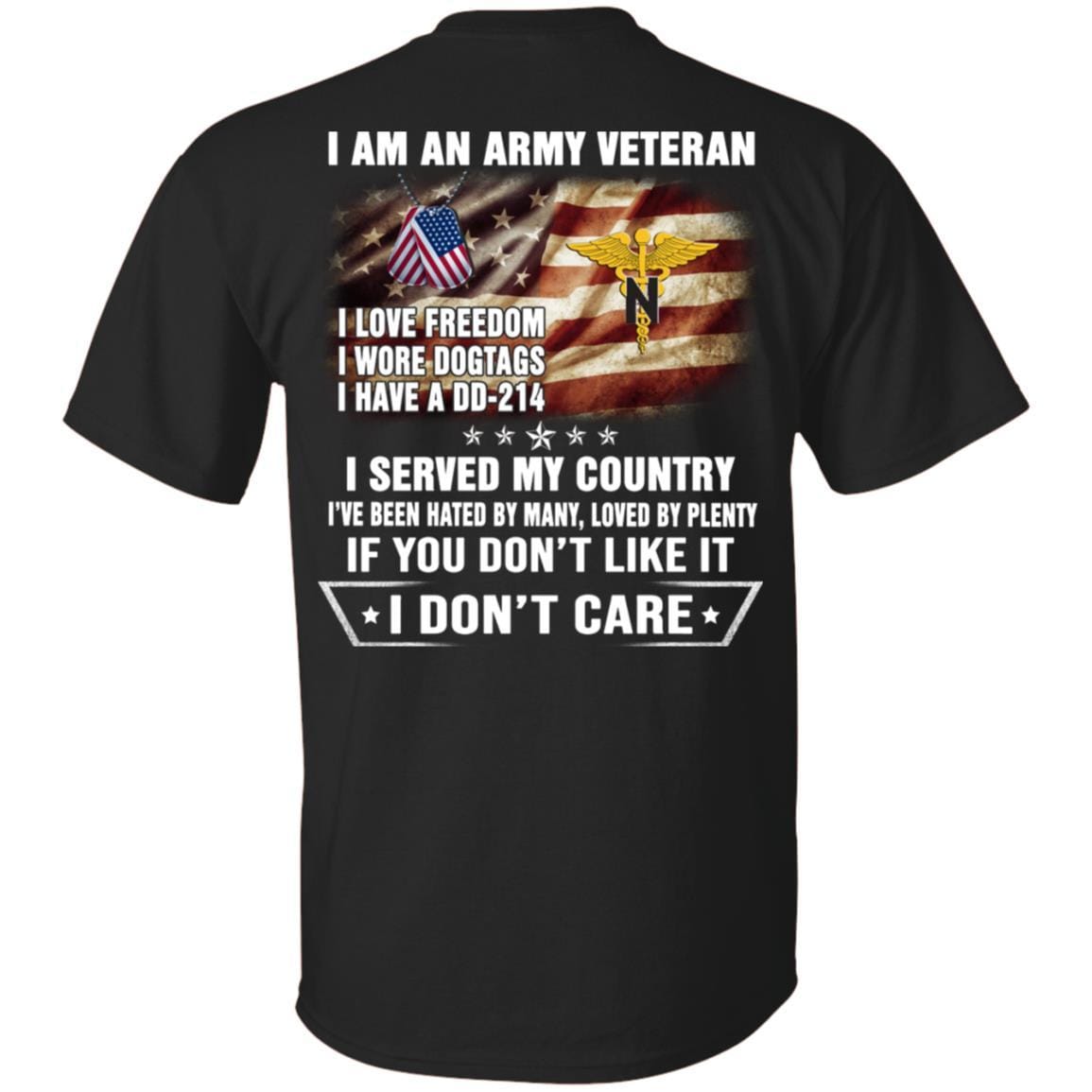 T-Shirt "I Am An Army Nurse Corps Veteran" On Back-TShirt-Army-Veterans Nation