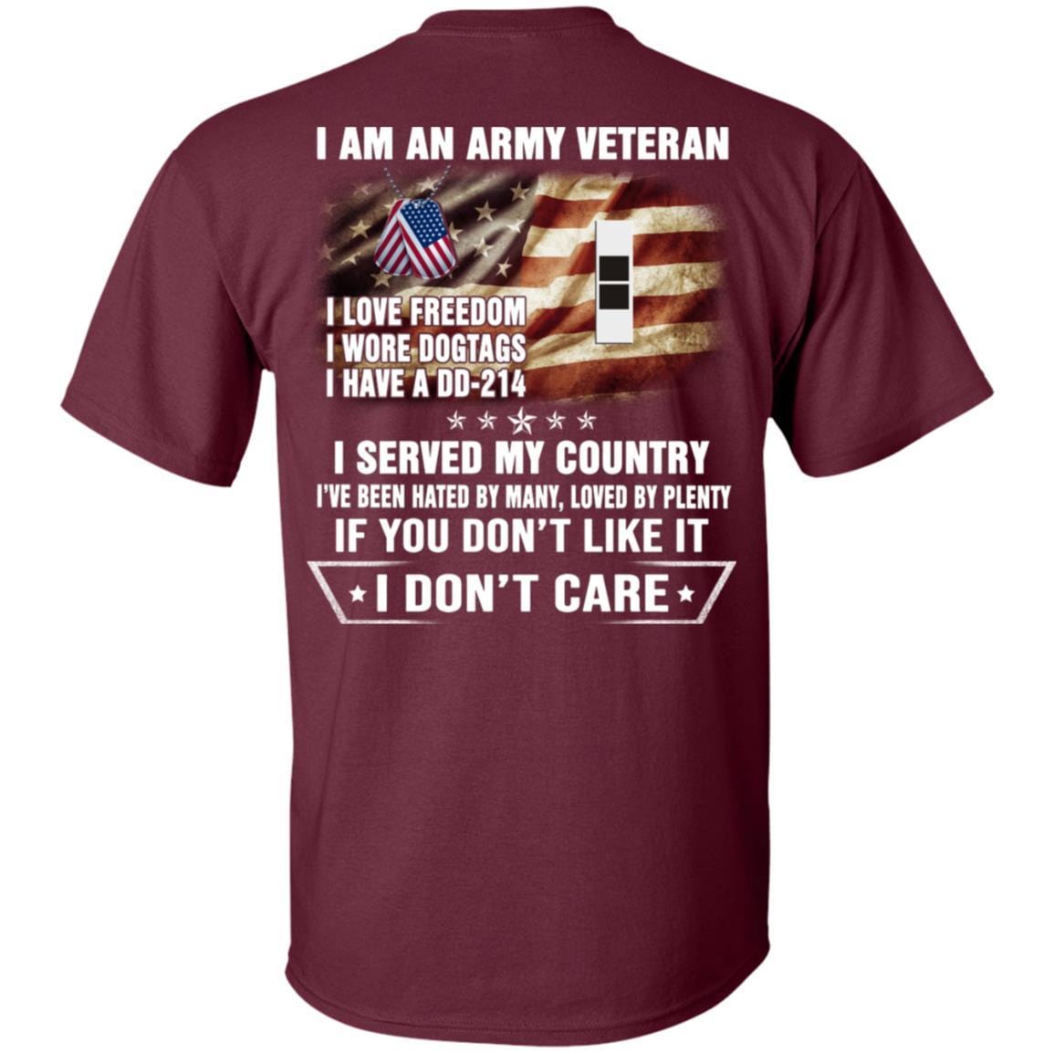 T-Shirt "I Am An Army Veteran" W-2 Chief Warrant Officer 2(CW2)Rank On Back-TShirt-Army-Veterans Nation